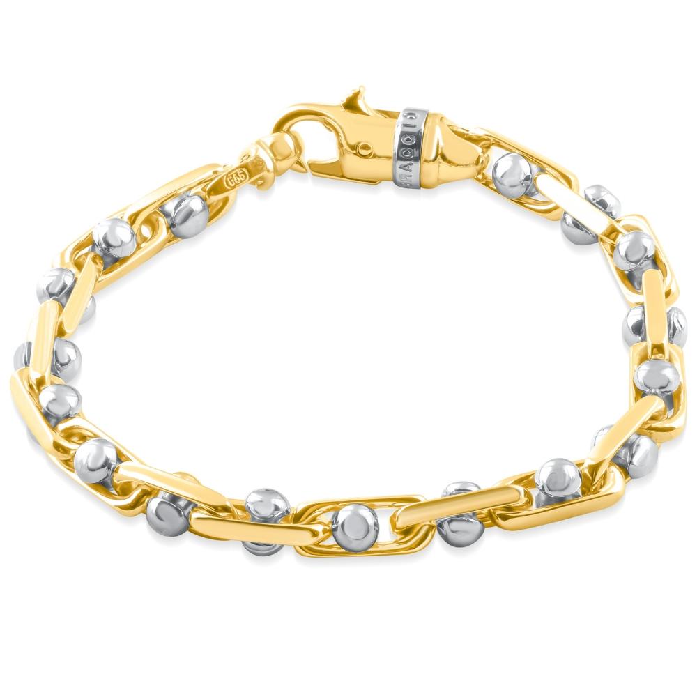 This stunning men's bracelet is made of solid 14k yellow/white gold.  The bracelet weighs 49 grams and measures 8.25