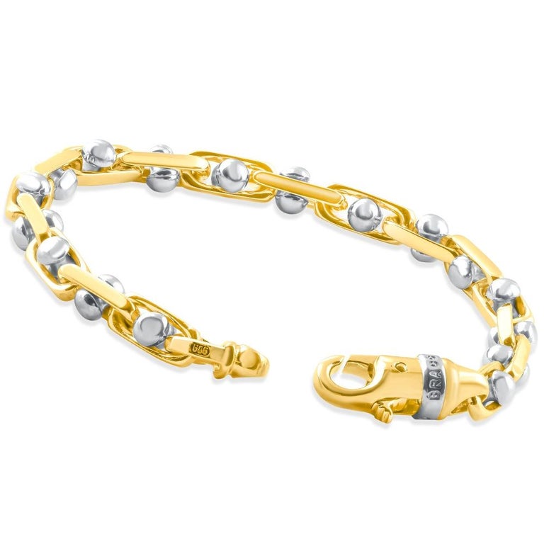 Braccio Solid 14k Two Tone Gold Men's Link Bracelet 49 Grams For Sale