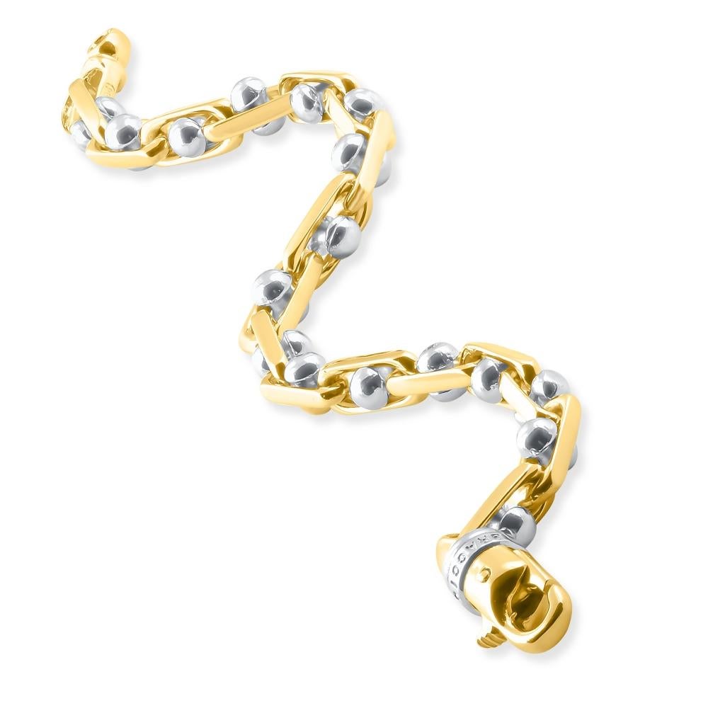 Braccio Bracelet à maillons pour homme en or massif 14 carats bicolore 49 grammes, 6 mm de large 8,25