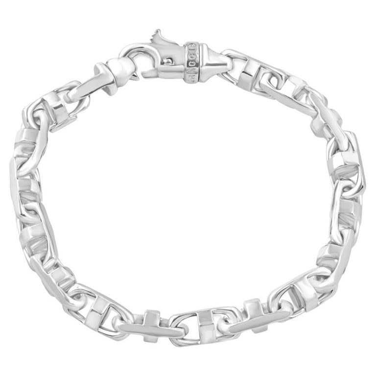 Braccio Solid 14k White Gold Men''s Link Bracelet 46.5 Grammes For Sale