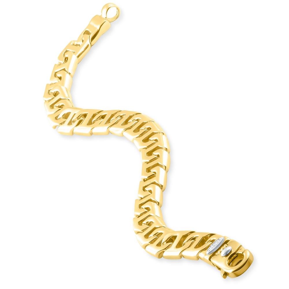 This stunning men's bracelet is made of solid 14k yellow gold.  The bracelet weighs 54 grams and measures 8.75