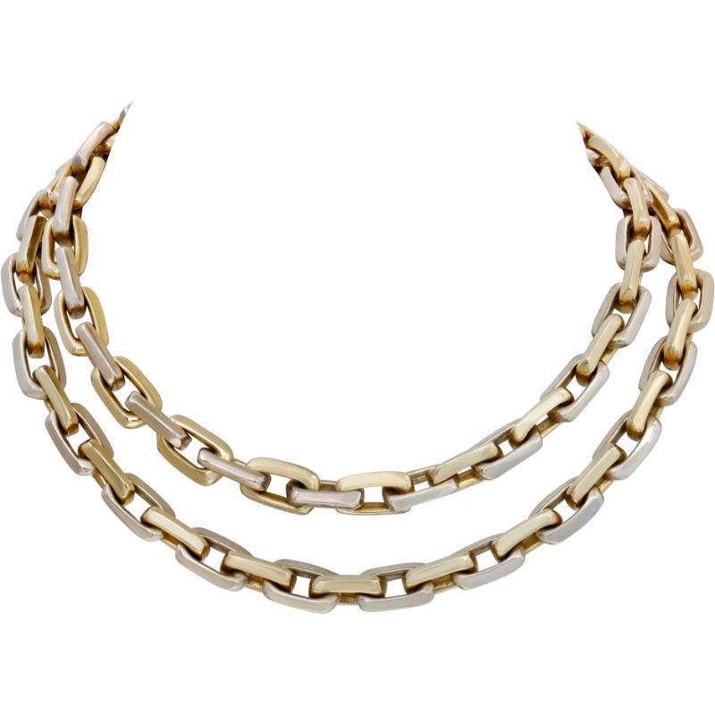 Collana a maglie solide firmata Braccio in oro bianco e giallo 14k. Larghezza: 8 mm. Lunghezza: 26 pollici.