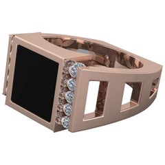 Braced, 18 Karat Rose Gold Ring with Black Jade and .50 Carat in Diamonds