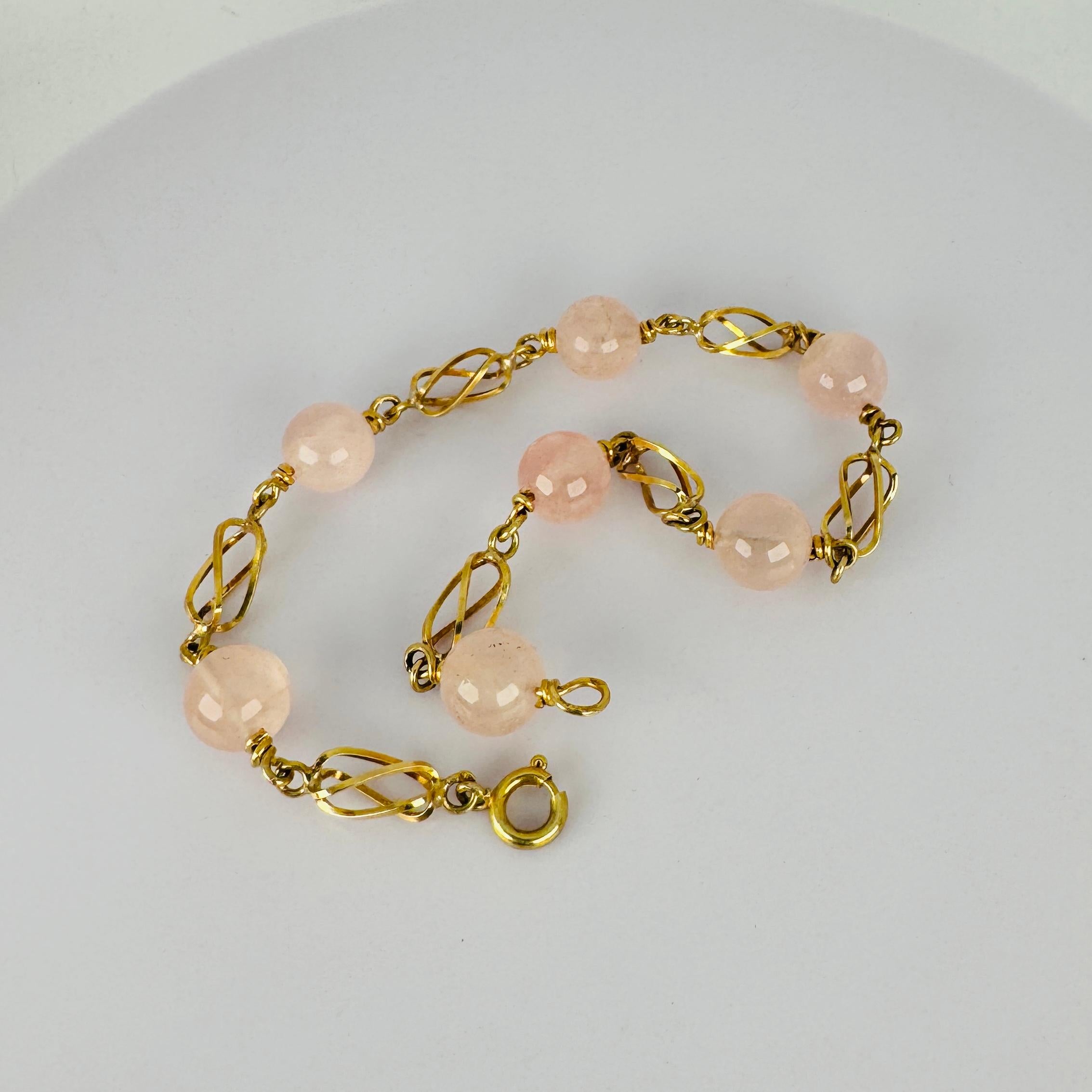 Bracciale 14k giallo con catena a catena con quarti di rosa In condizioni buone in vendita a Heemstede, NL