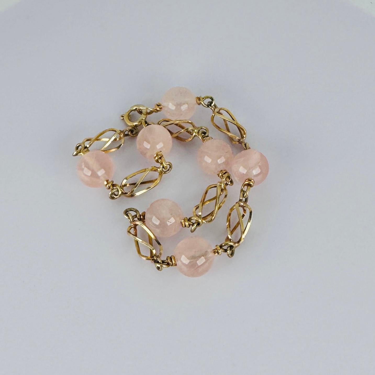 Donna Bracciale 14k giallo con catena a catena con quarti di rosa in vendita