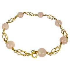 Pulsera 14k Amarilla Impresionante Diseño Cadena con Cuarzos Rosa