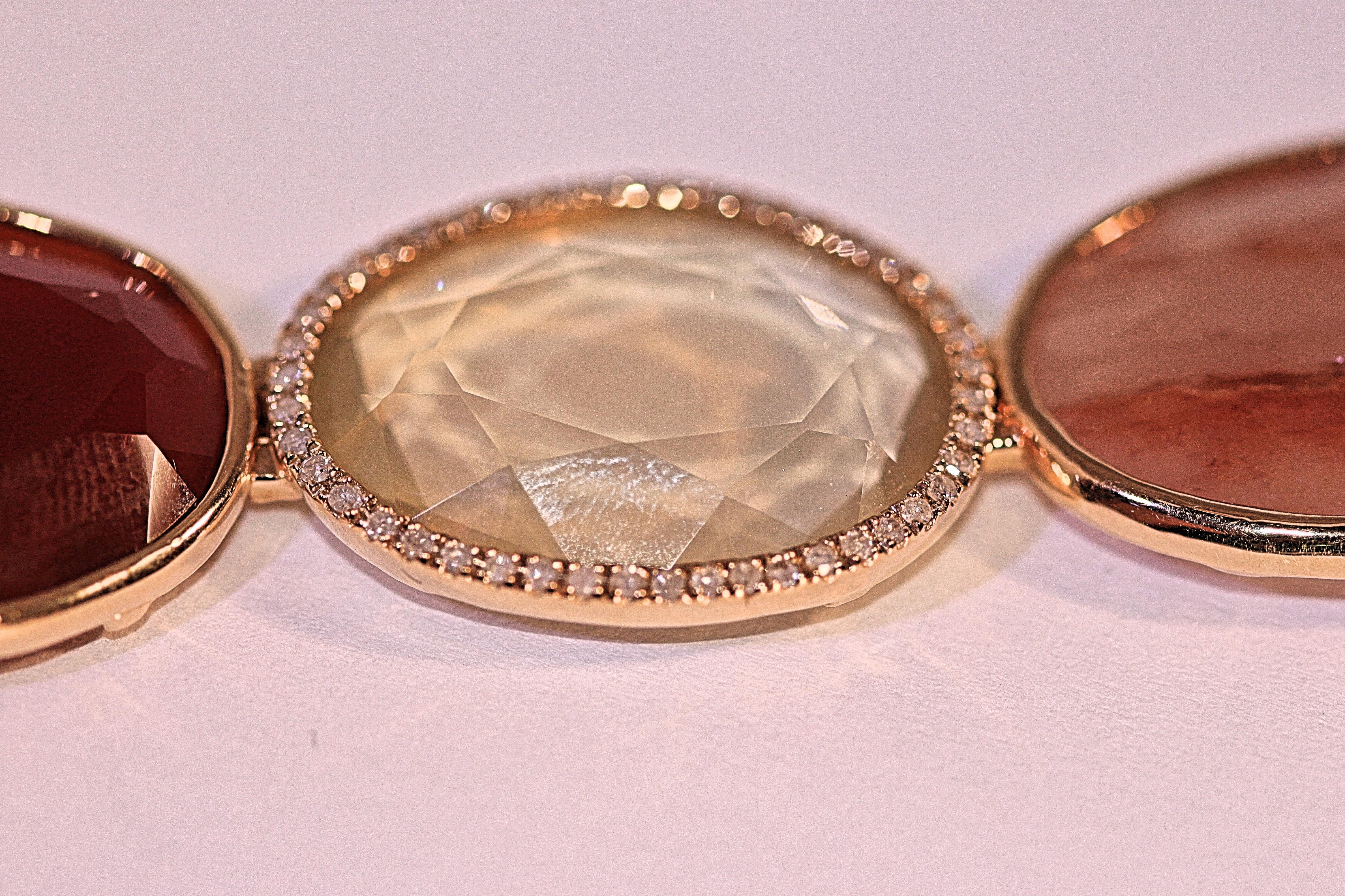 Oval Cut Bracelet 165.99 Carat of Multicolored Quartz 14 Karat Yellow Gold For Sale