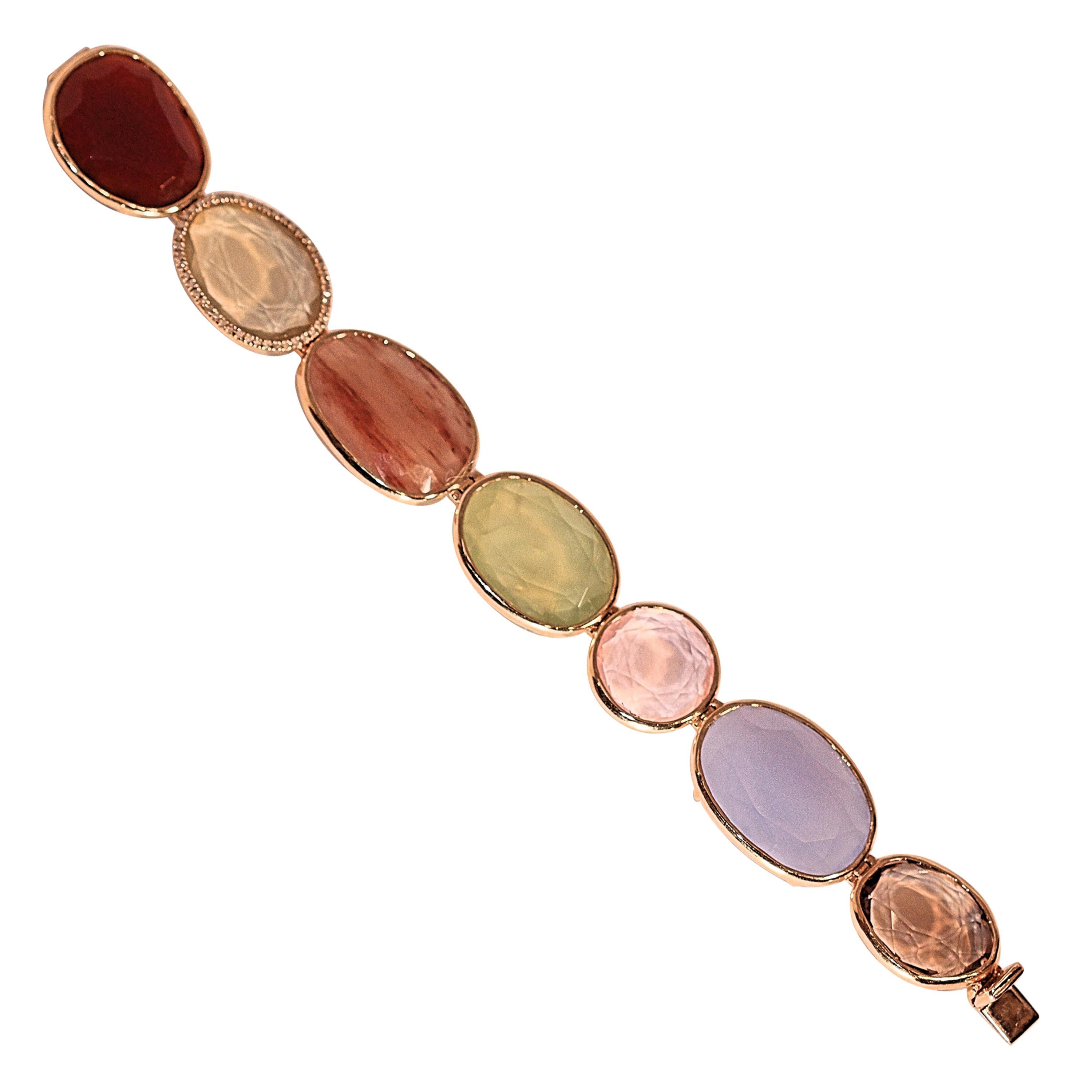 Bracelet 165.99 Carat of Multicolored Quartz 14 Karat Yellow Gold For Sale