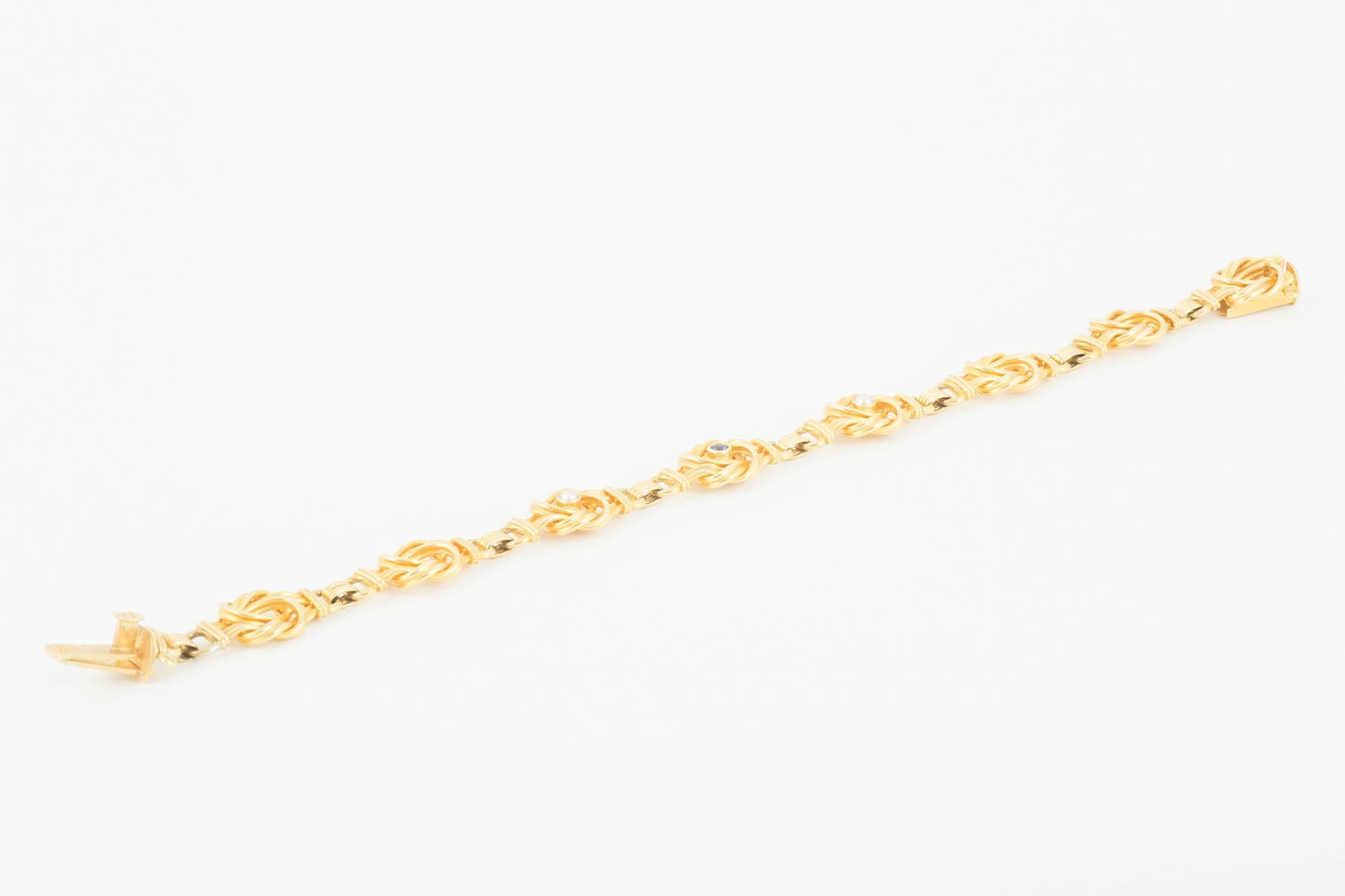 Bracelet 18 Carat Heavy Gold Set Sapphire and Pearls, English , circa 1900 1