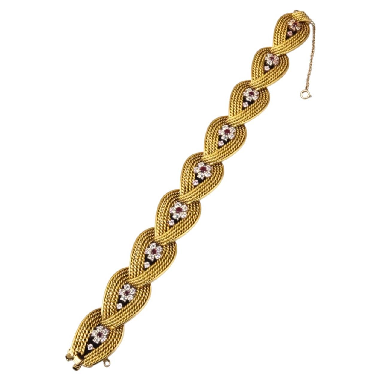 Pulsera - Pulsera de oro amarillo de 18 quilates de 0,50 quilates de rubíes de Birmania y diamantes