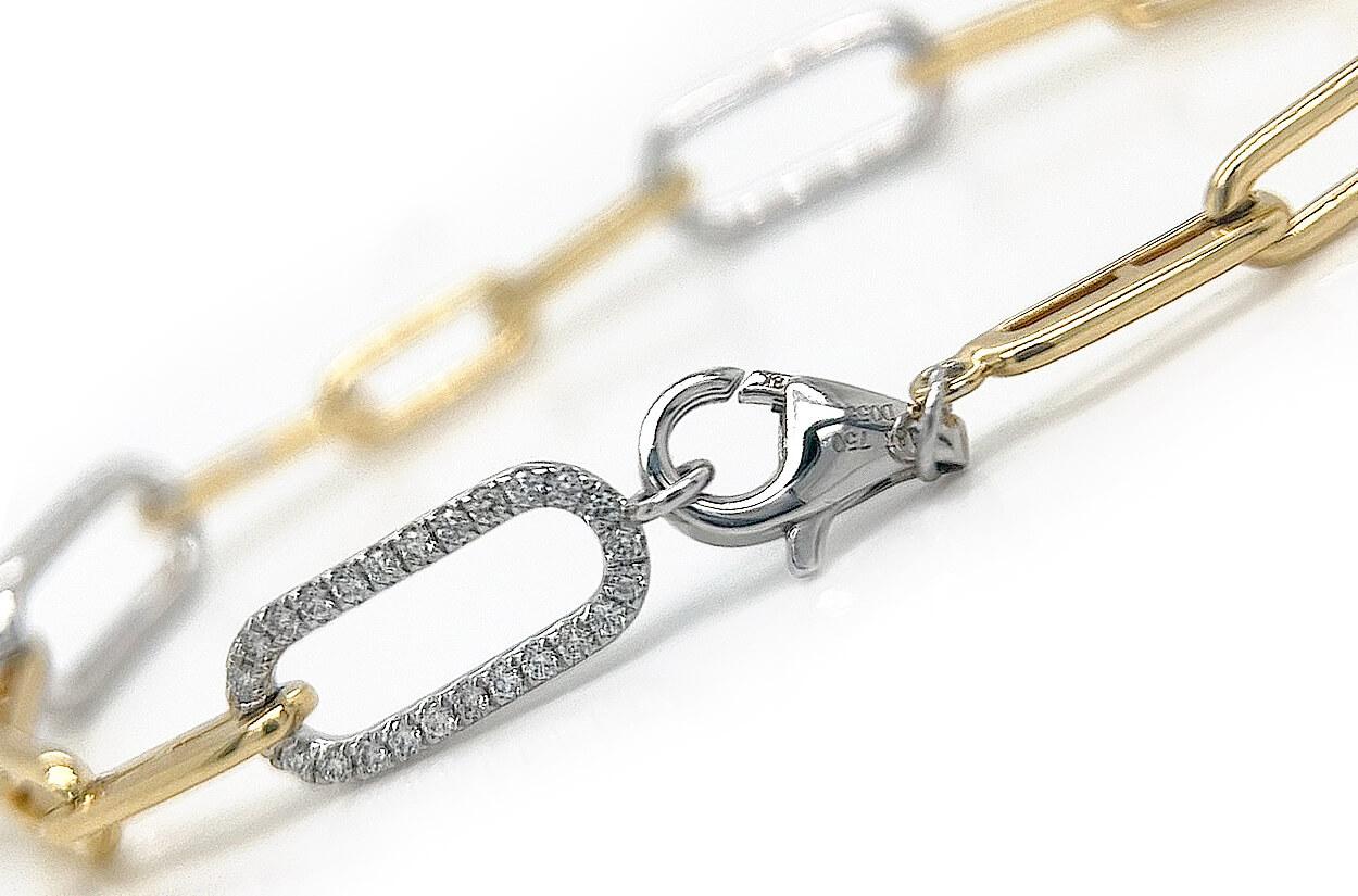 Contemporary Bracelet 18kt Mixed Gold Paper Clip & Diamonds Links For Sale