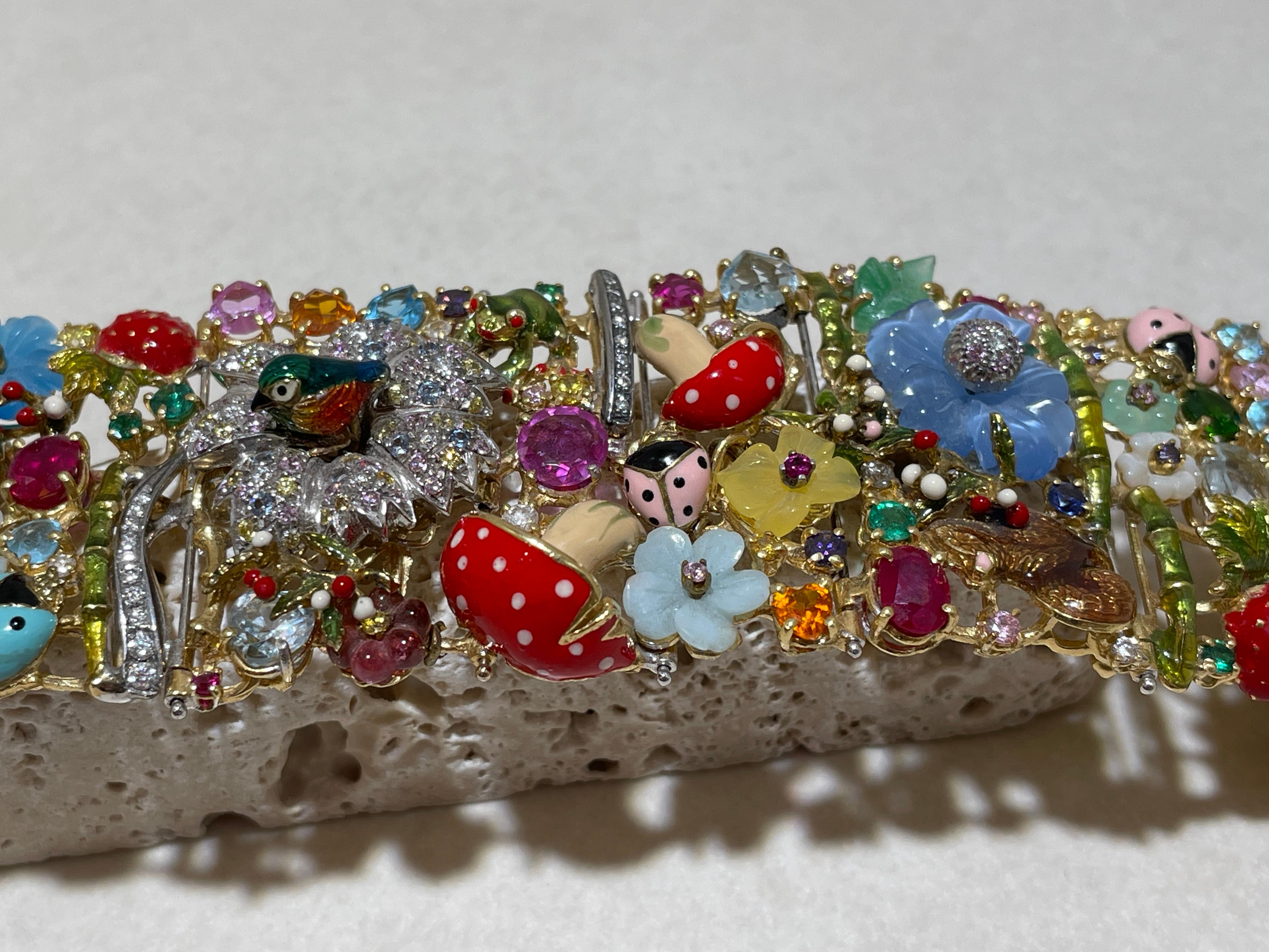 Armband 18 Karat Weißgold Gelbgold Diamant Smaragd Saphir Rubin Turmalin Emaille In New Condition In ROTTACH-EGERN, DE