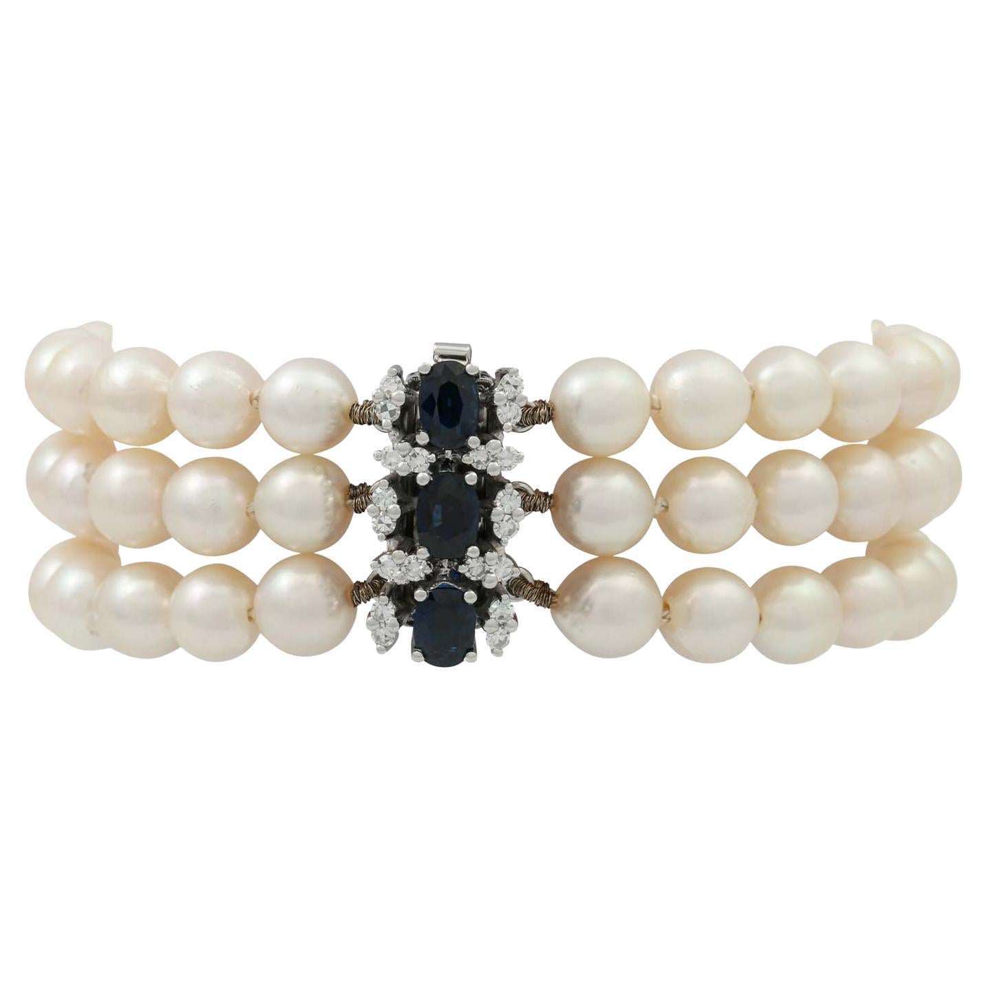 Bracelet, 3 Rows with Akoya Cultured Pearls