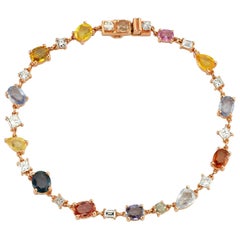 Bracelet tennis multicolore en or jaune 14 carats, saphirs et diamants