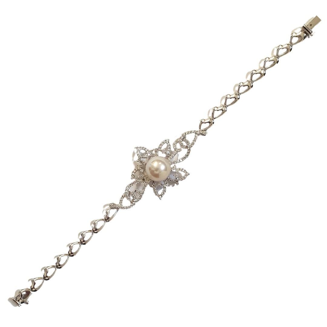Armband Al Majed Jewellery En oder 18 Karat, Südseeperlen Et Diamanten (Brillantschliff) im Angebot