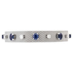 Bracelet Alternately Set with Brilliant-Cut Diamonds and Oval Faceted Sapphires