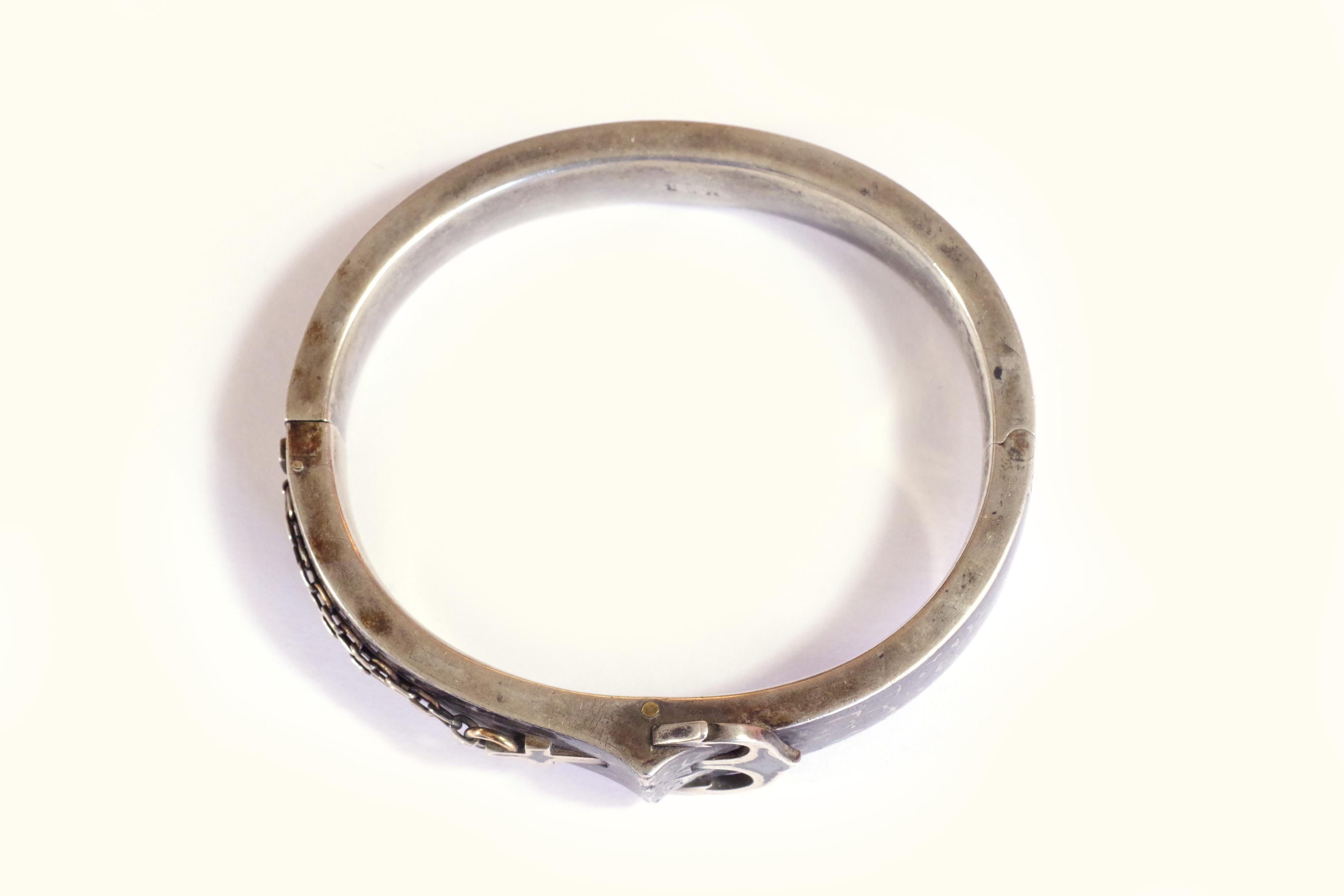 Armband Anker Silber Niello, viktorianischer Silber-Armreif Marine österreichisch-ungarisch im Zustand „Relativ gut“ im Angebot in PARIS, FR
