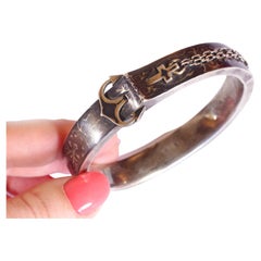 Armband Anker Silber Niello, viktorianischer Silber-Armreif Marine österreichisch-ungarisch