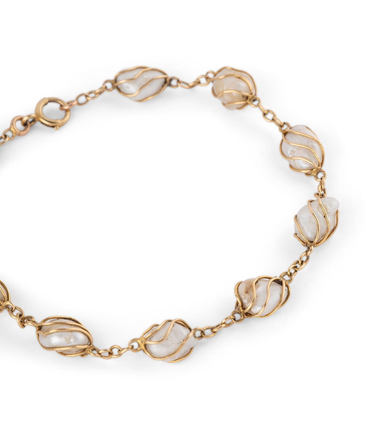 Pulsera ancien or et perles de culture baroques Sin cortar en venta