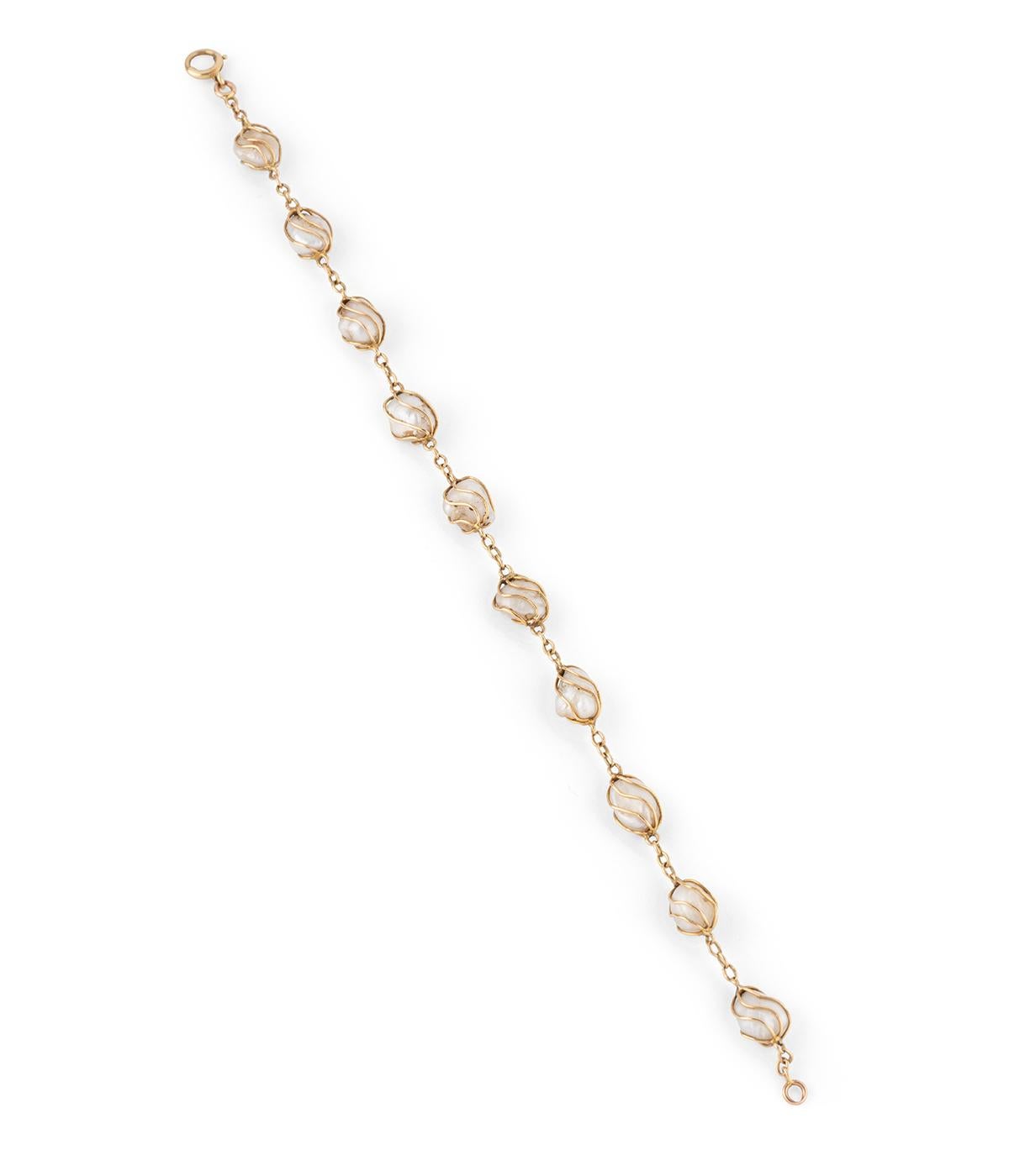 Pulsera ancien or et perles de culture baroques en Bueno estado para la venta en PARIS, FR