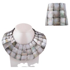 Bracelet and Choker Necklace Set, Mother of Pearl Polyester and Leather
