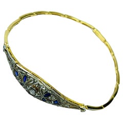 Vintage Bracelet Art Deco 1920s Diamonds and Sapphires Yellow Gold 18K Platinum
