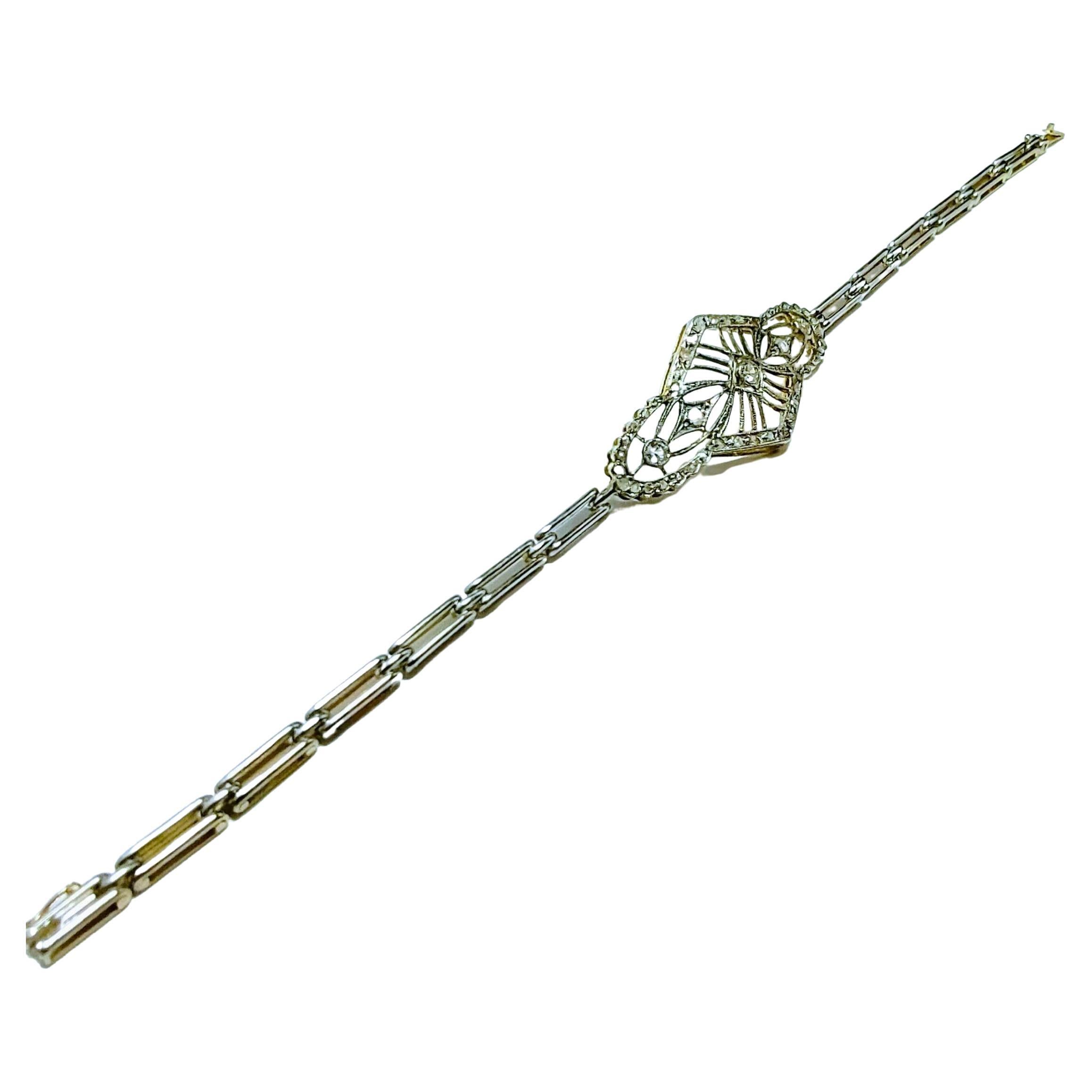 Vintage Armband Art Deco 1930er Jahre Diamant Gelbgold 18 Karat und Platin (Art déco) im Angebot