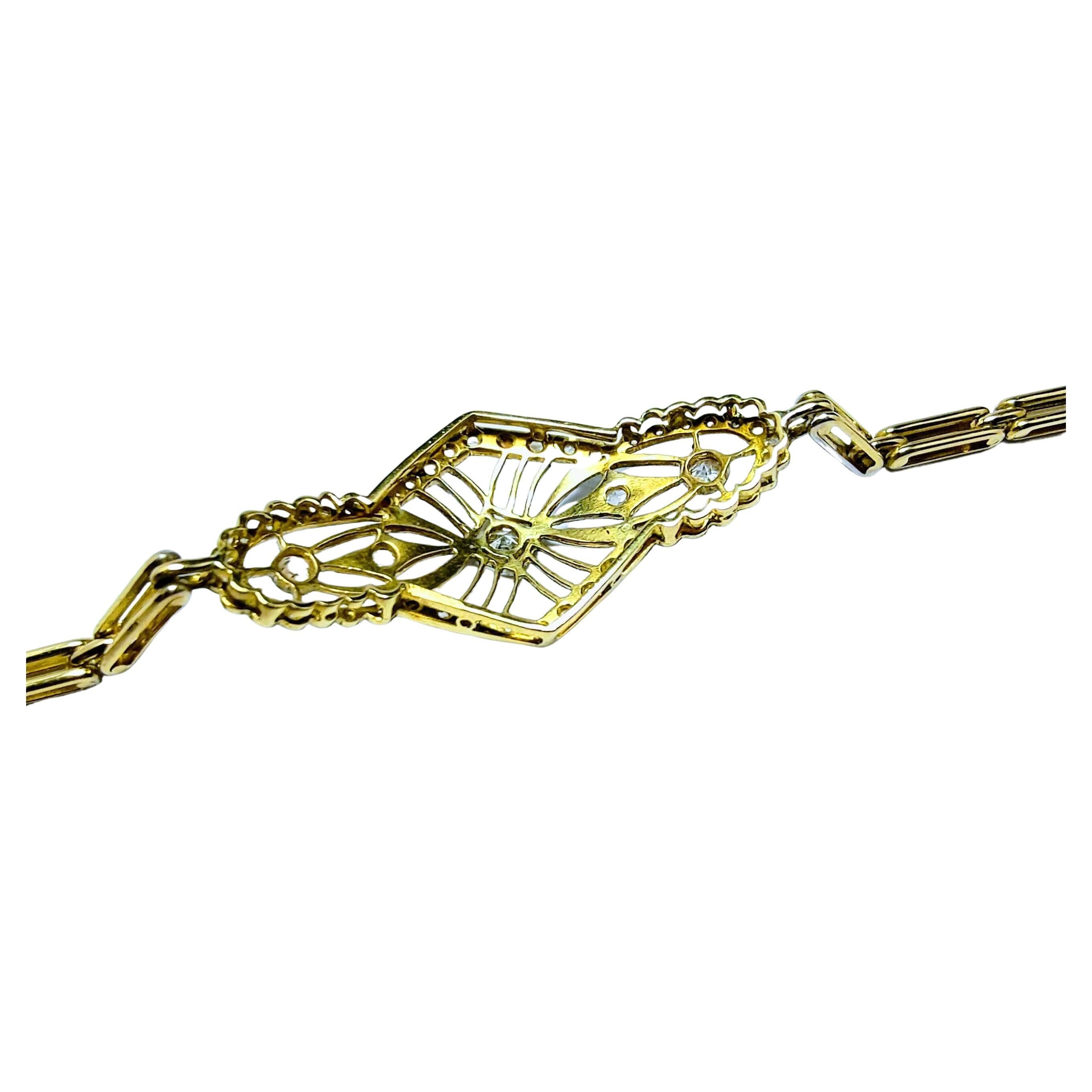 Vintage Armband Art Deco 1930er Jahre Diamant Gelbgold 18 Karat und Platin (Alteuropäischer Schliff) im Angebot