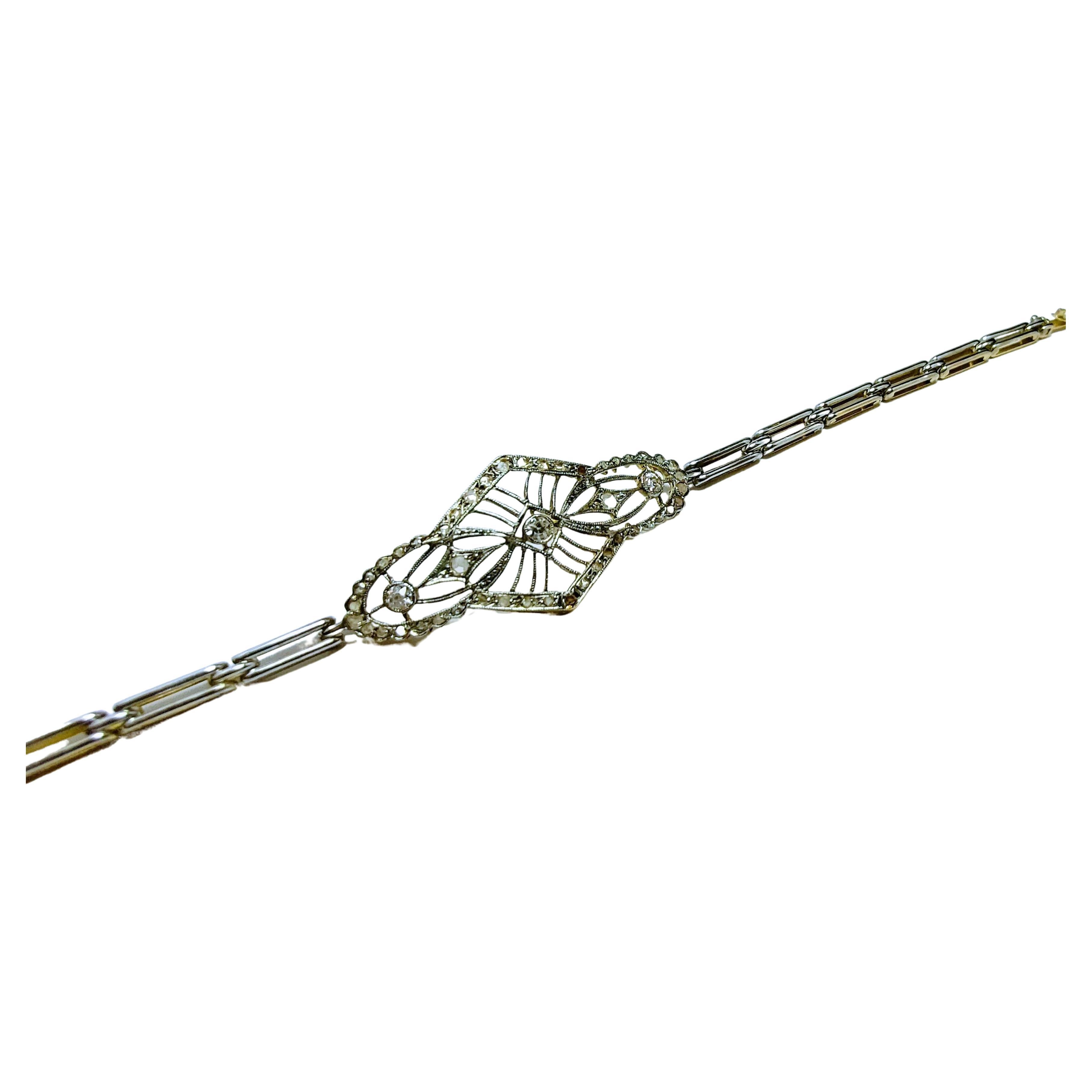 Vintage Armband Art Deco 1930er Jahre Diamant Gelbgold 18 Karat und Platin für Damen oder Herren im Angebot