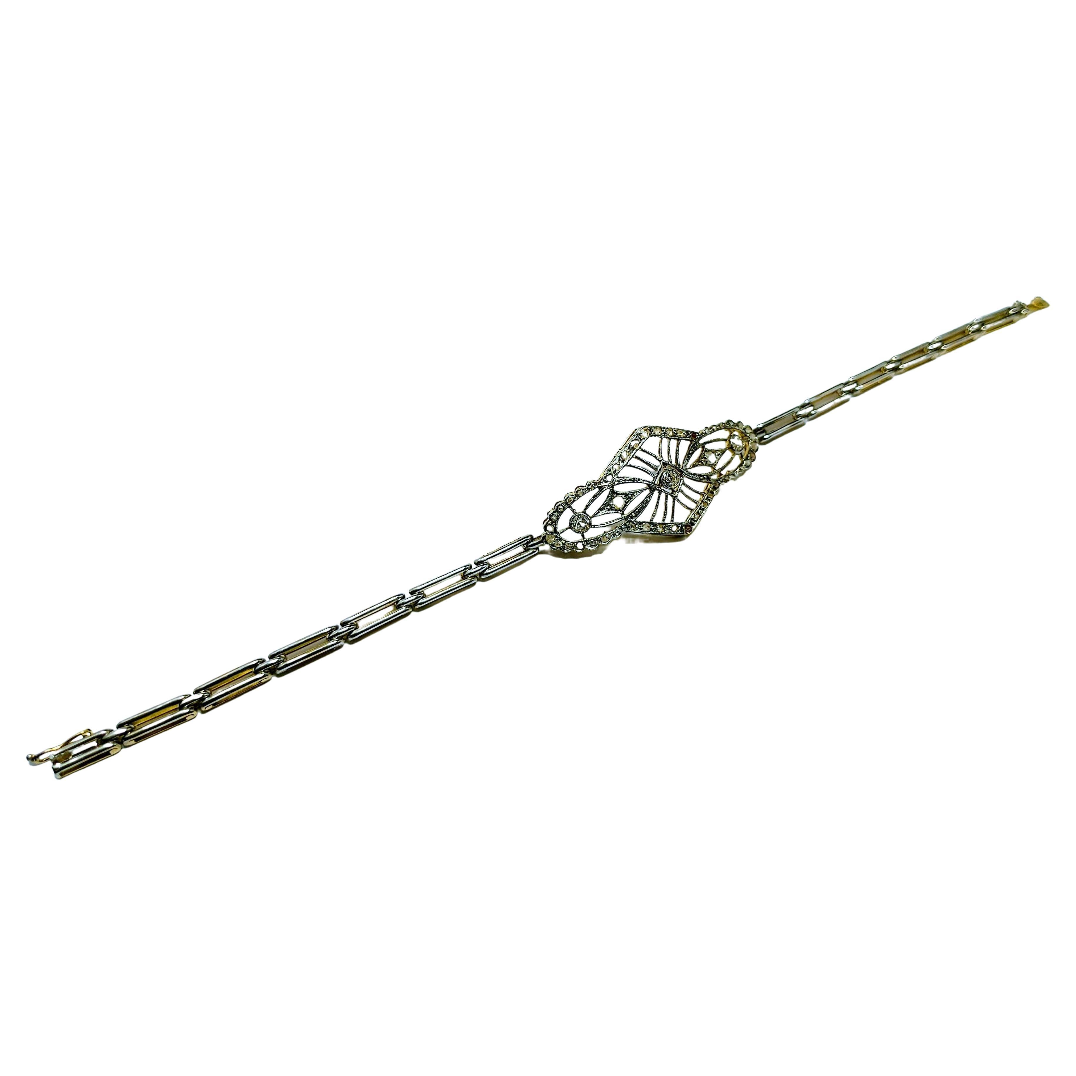 Vintage Armband Art Deco 1930er Jahre Diamant Gelbgold 18 Karat und Platin im Angebot 1