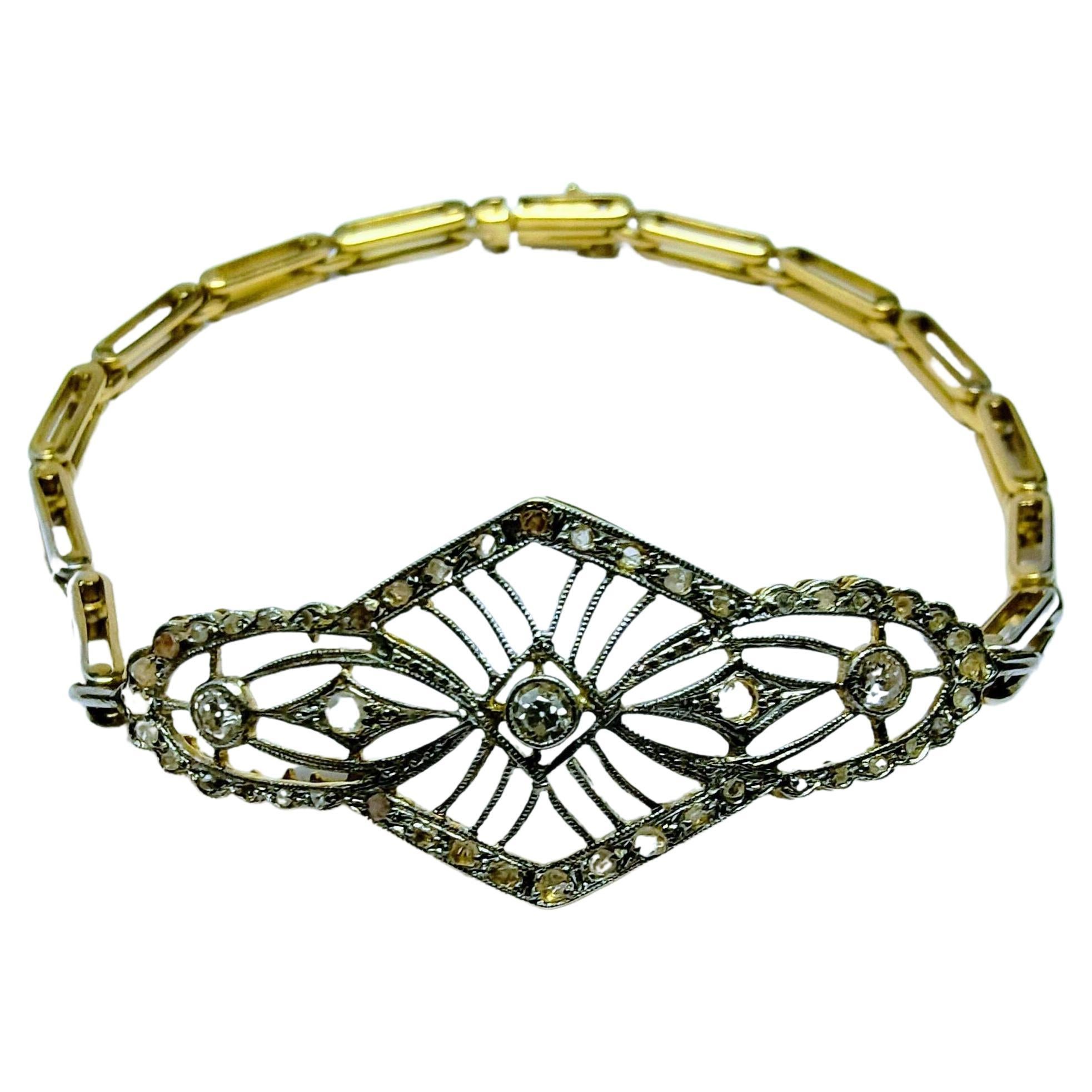Vintage Armband Art Deco 1930er Jahre Diamant Gelbgold 18 Karat und Platin im Angebot