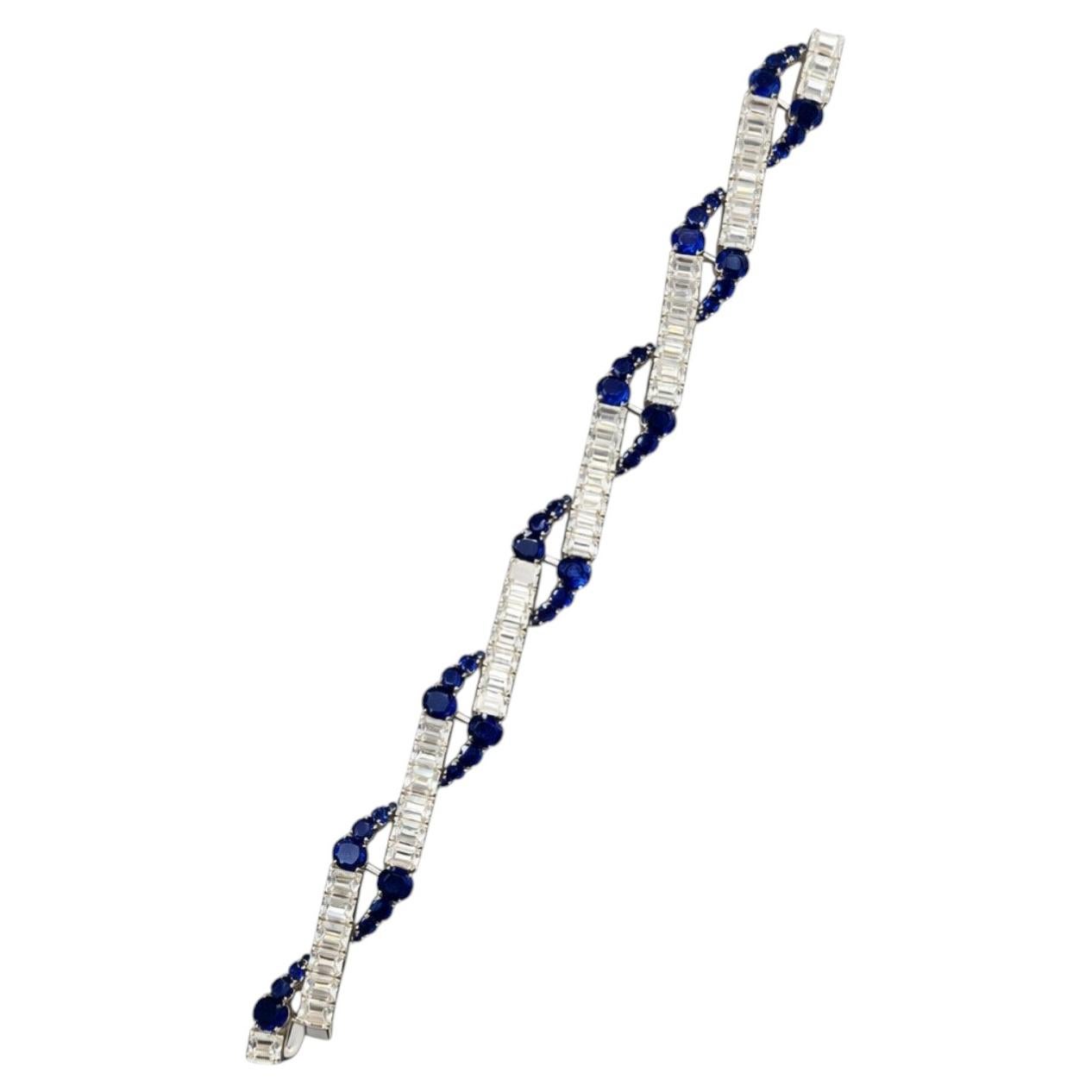 Bracelet - Art Deco 31.00 CTW Diamond & 16.50 CTW Sapphire in Platinum. For Sale