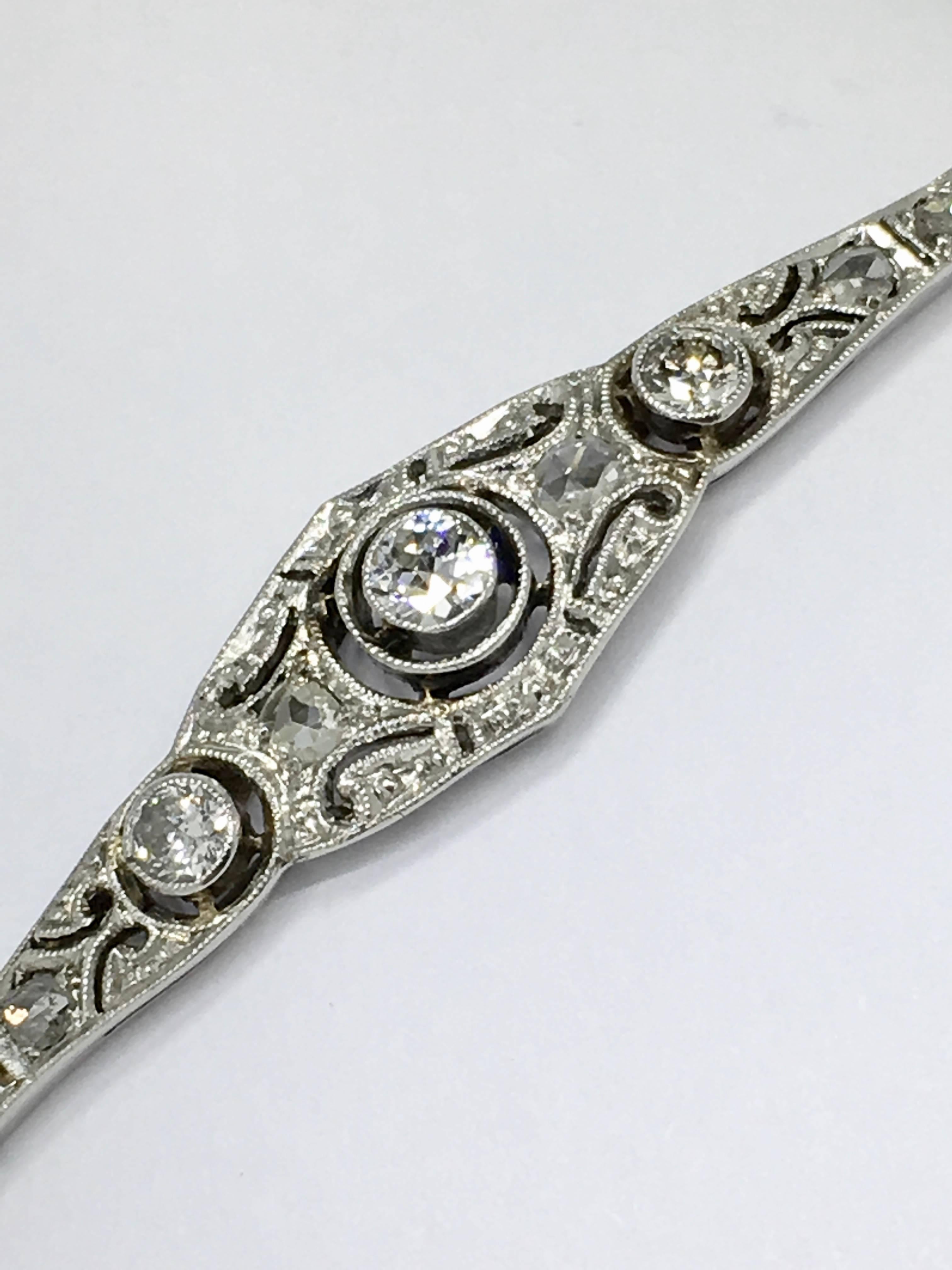 Old European Cut Bracelet, Art Deco, White Gold, Diamond, 1920