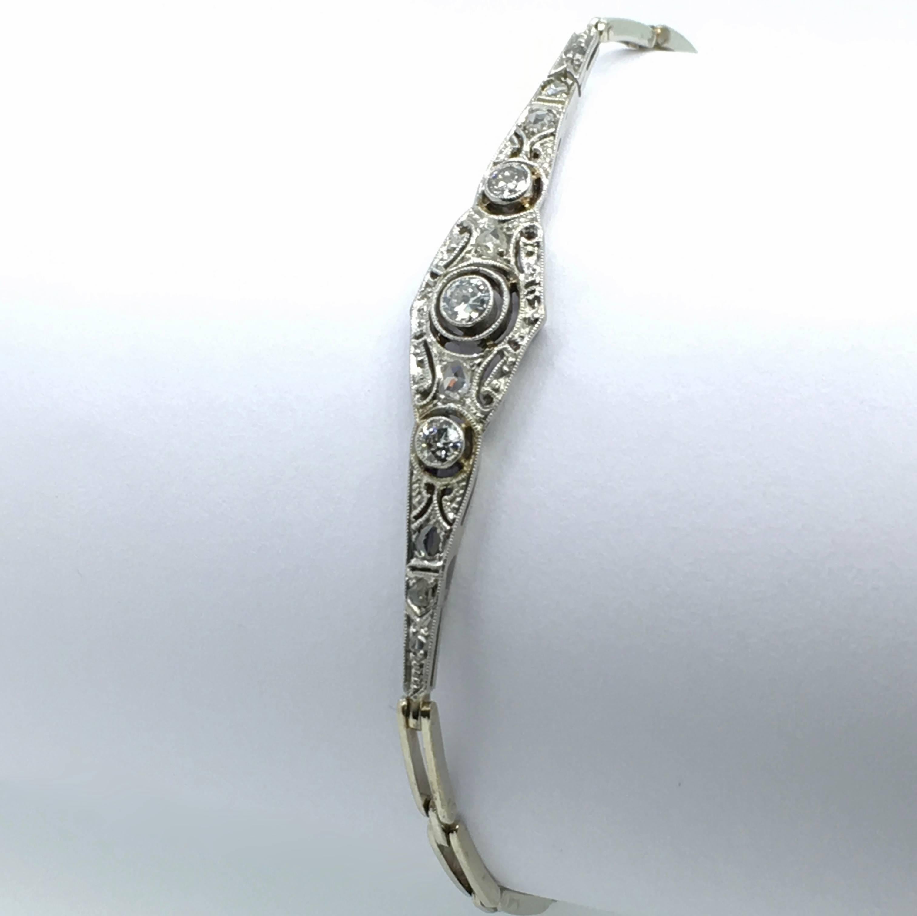 Bracelet, Art Deco, White Gold, Diamond, 1920 In Excellent Condition In EL Waalre, NL