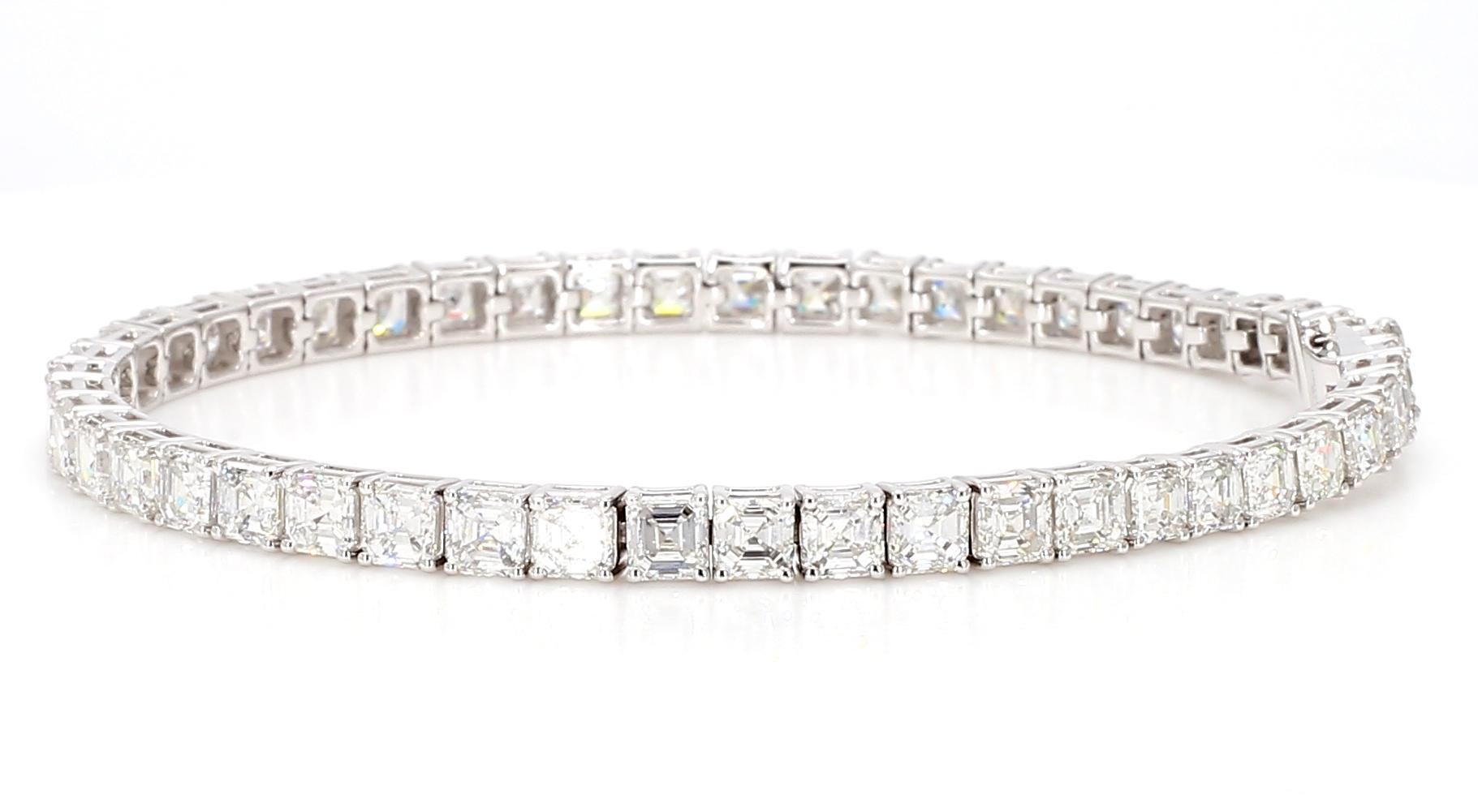 Bracelet Asscher Cut 10.16 Carats Total 18K White Gold Tennis *Natural Diamonds* In New Condition In New York, NY