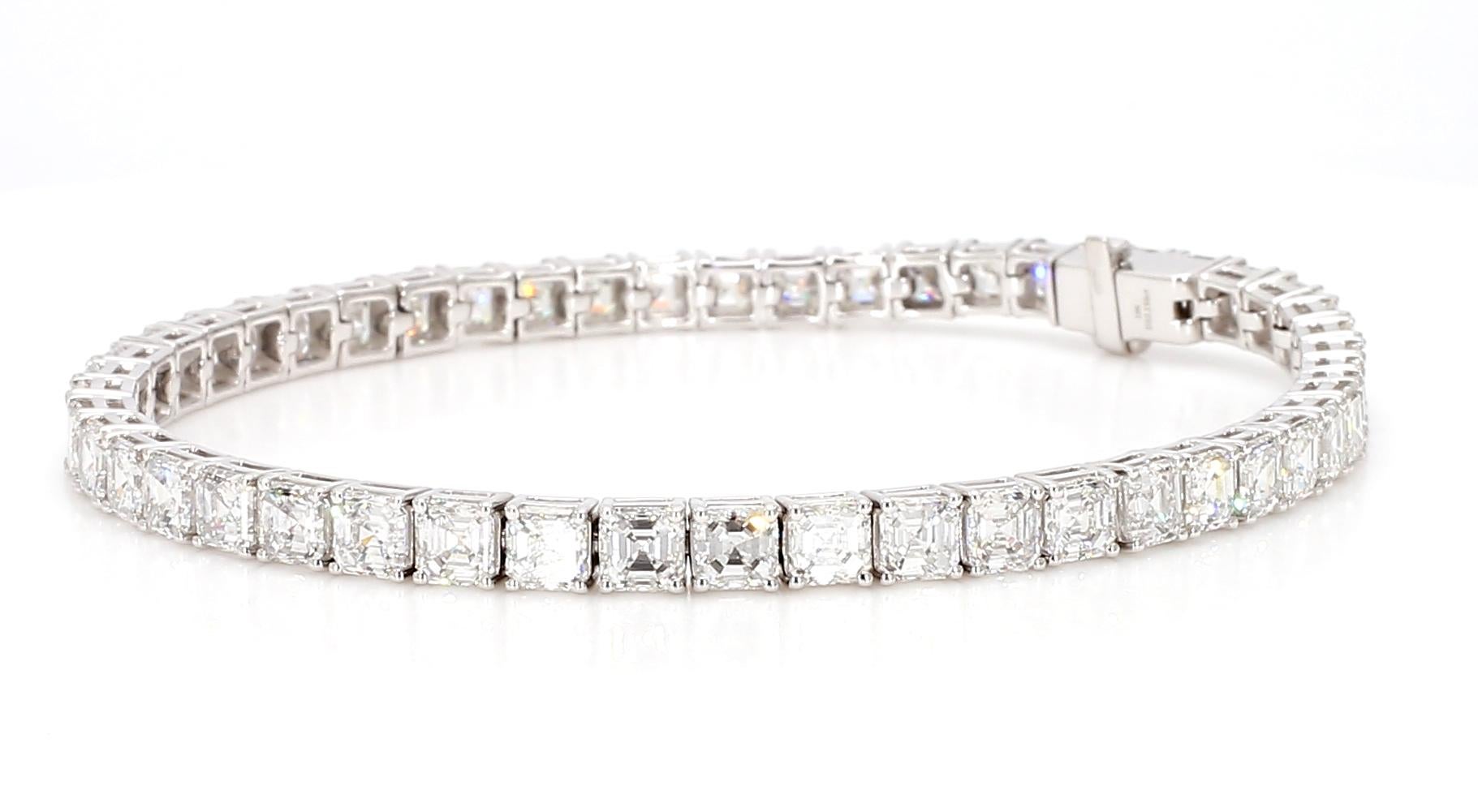 Women's Bracelet Asscher Cut 10.16 Carats Total 18K White Gold Tennis *Natural Diamonds*