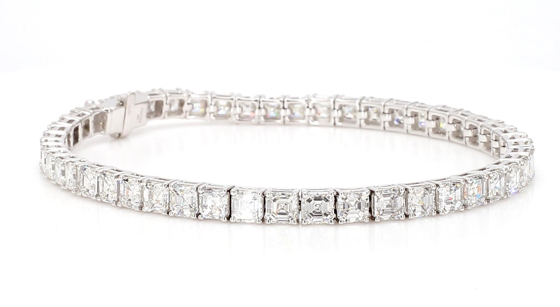 Bracelet Asscher Cut 10.16 Carats Total 18K White Gold Tennis *Natural Diamonds* 1