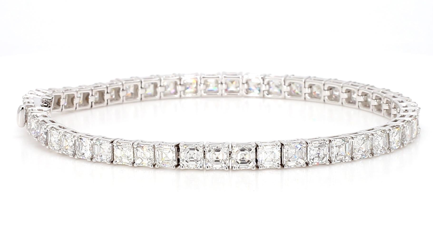 Bracelet Asscher Cut 10.16 Carats Total 18K White Gold Tennis *Natural Diamonds* 2
