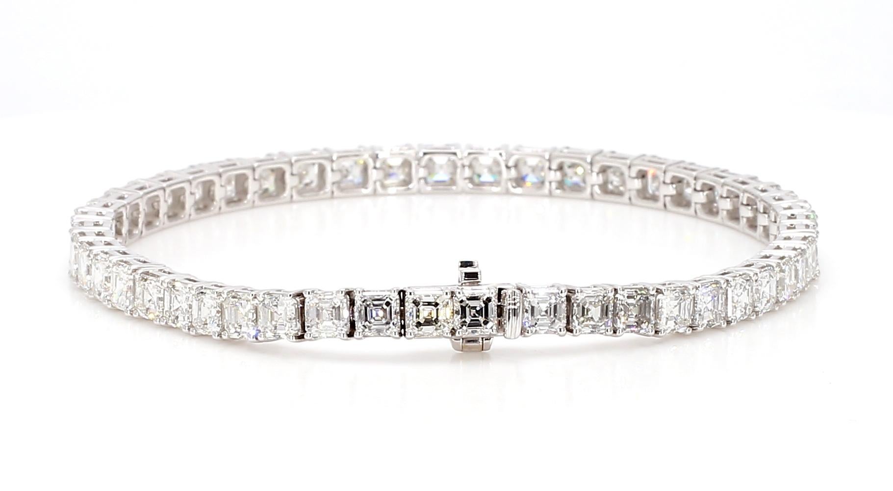 Bracelet Asscher Cut 10.16 Carats Total 18K White Gold Tennis *Natural Diamonds* 4