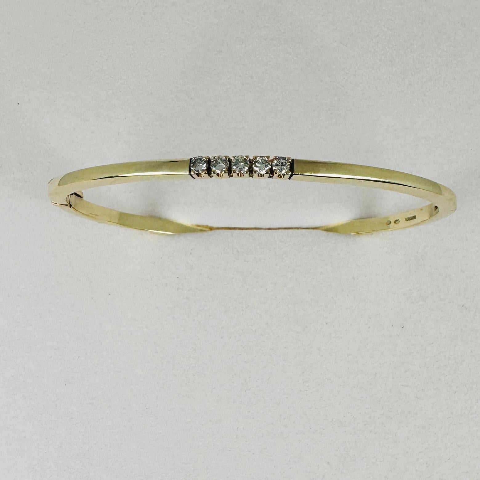Bracelet bangle 14 carat yellow gold  5 brilliant cut diamonds of 0.25 carat For Sale 5