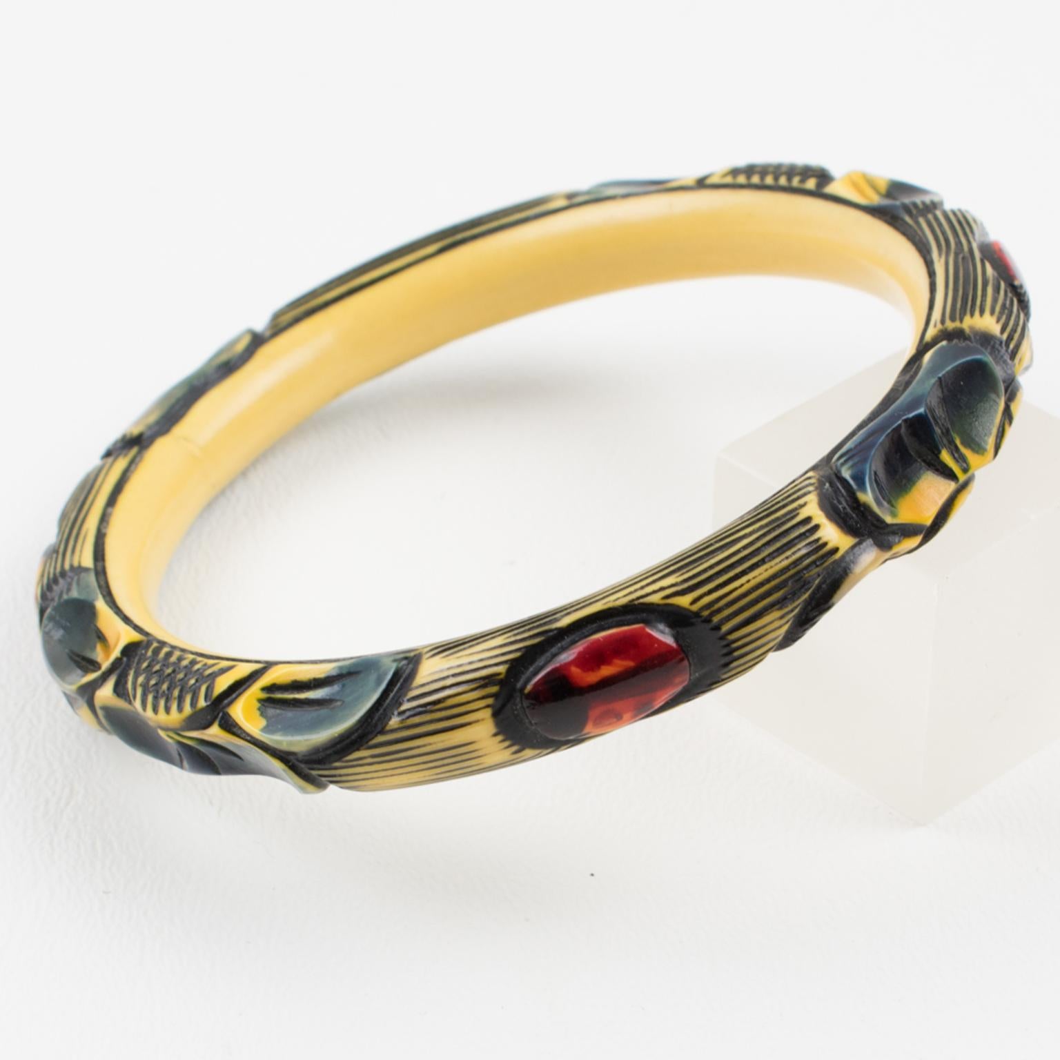 da uomo o donna Bracciale Bangle in celluloide con intaglio di coccinelle in vendita