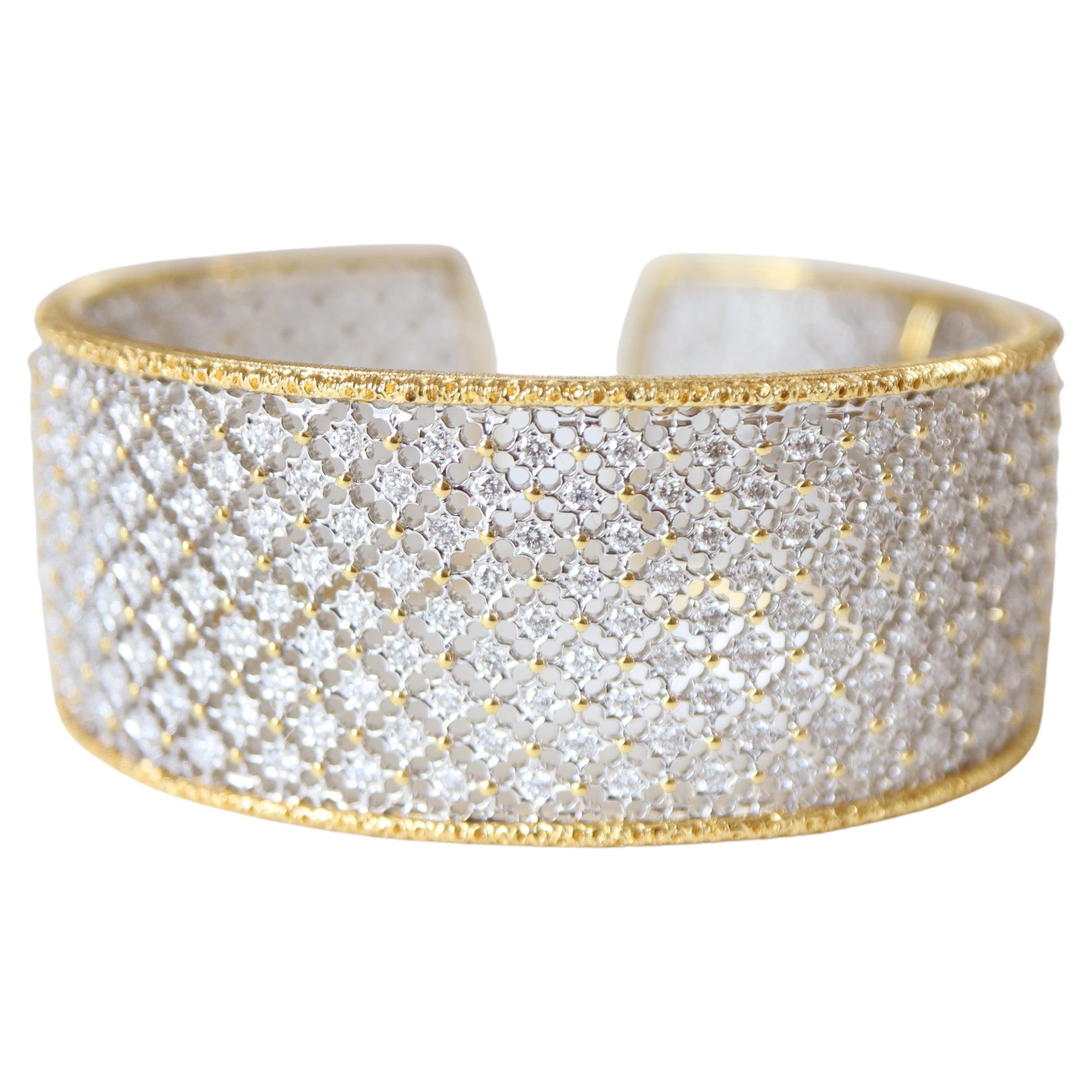 Bracelet Bangle Yellow Withe Gold 18k 3.51 Carats of Diamonds Buccellati Style