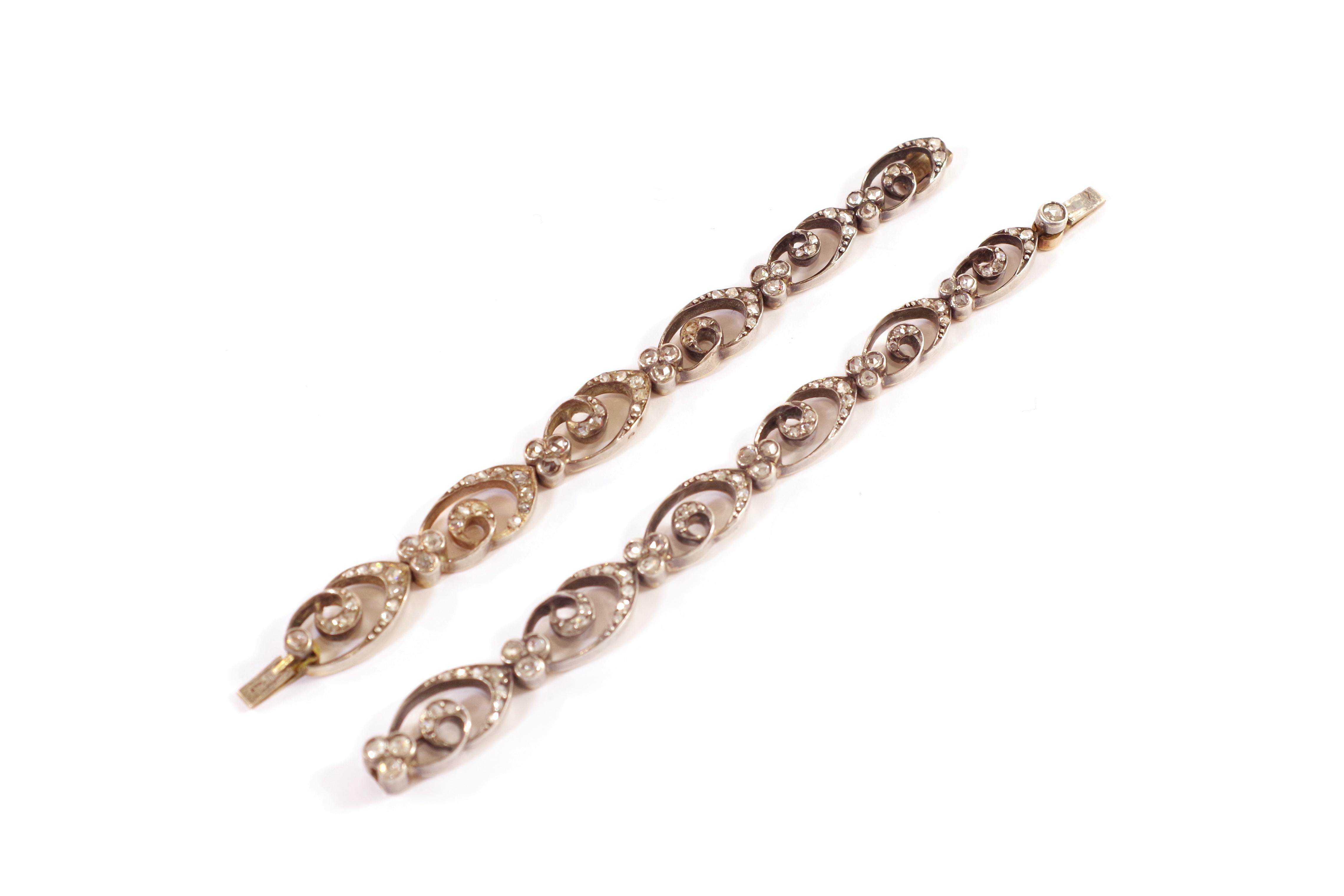 Bracelet Belle Epoque Diamonds in Rose Gold and Silver In Fair Condition For Sale In PARIS, FR