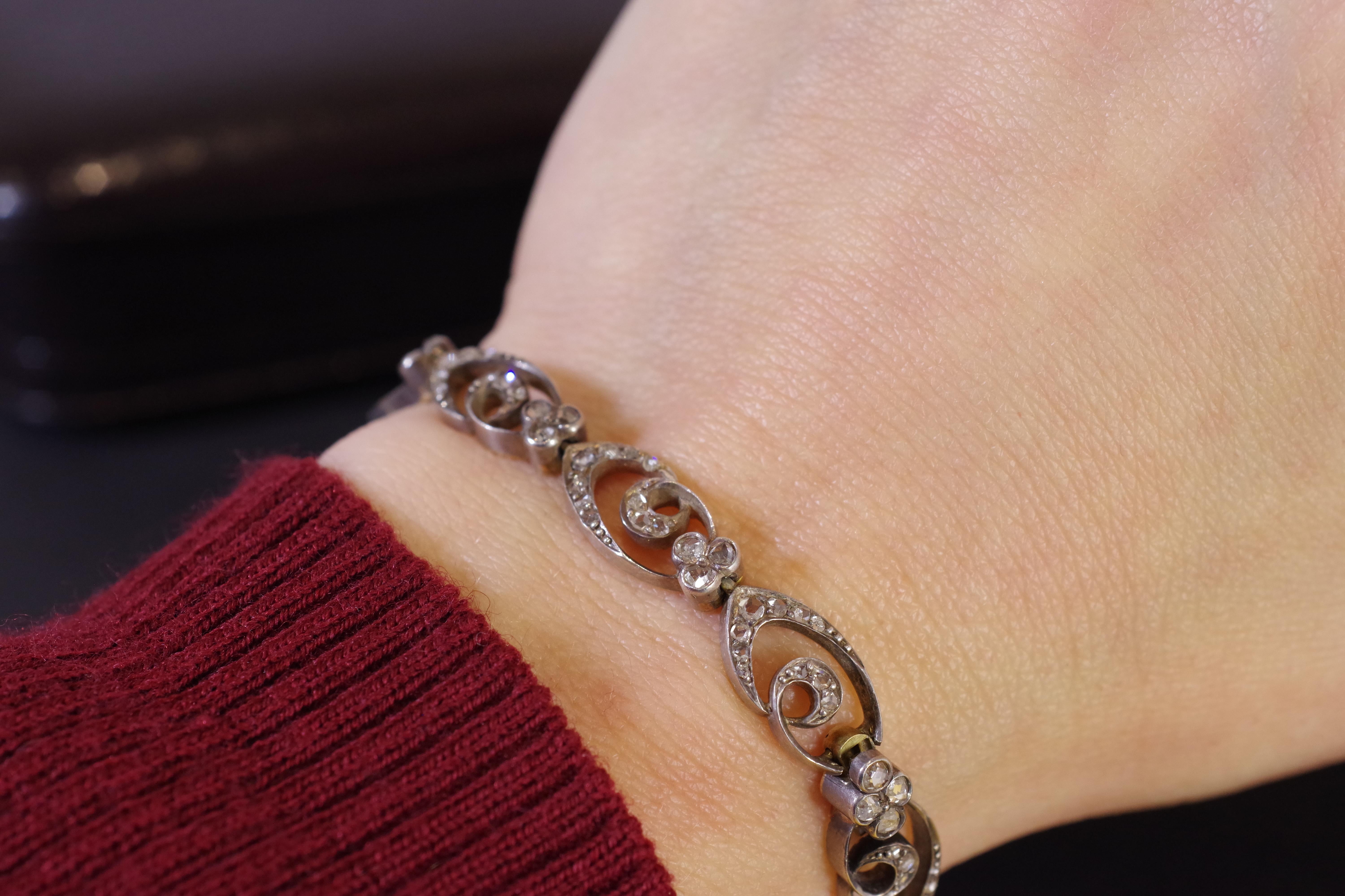 Bracelet Belle Epoque Diamonds in Rose Gold and Silver For Sale 1