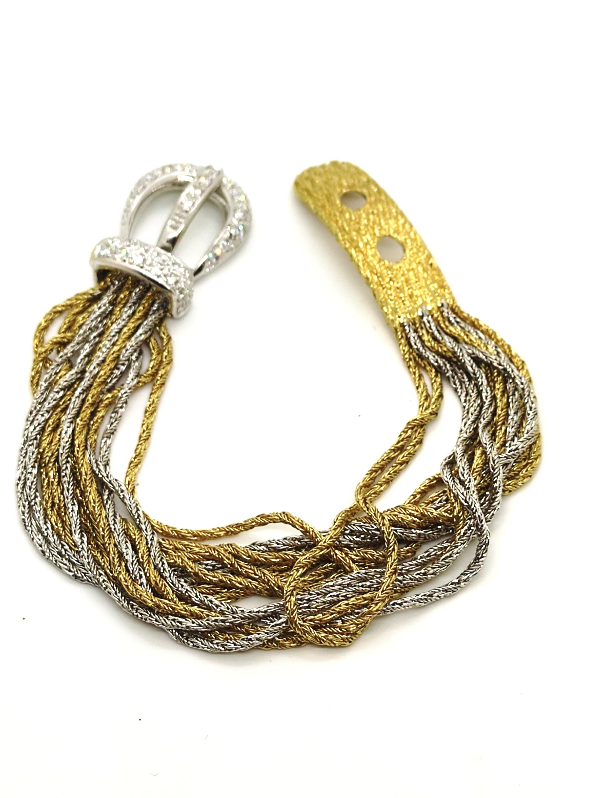 Diamant-Armband mit Gürtelschnalle aus 18 Karat Gelb- und Weißgold Damen im Angebot