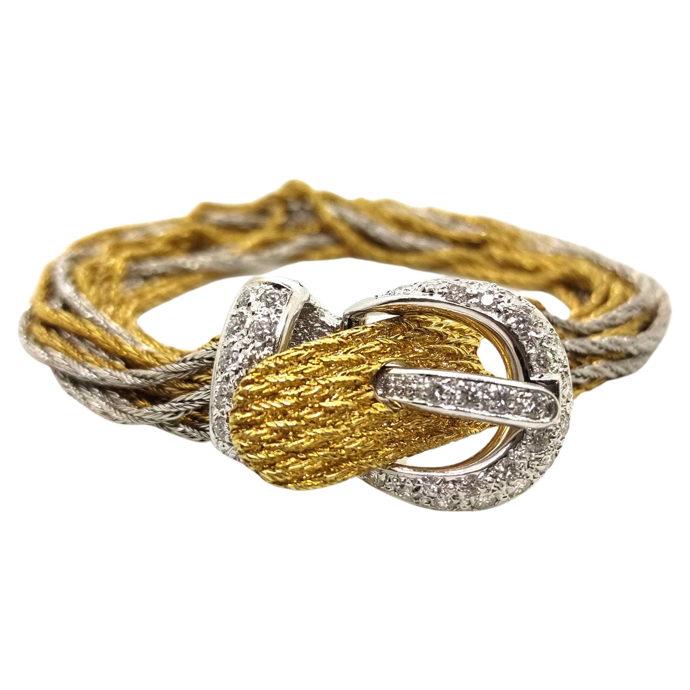 Bracelet boucle de ceinture en or jaune et blanc 18 carats avec diamants 