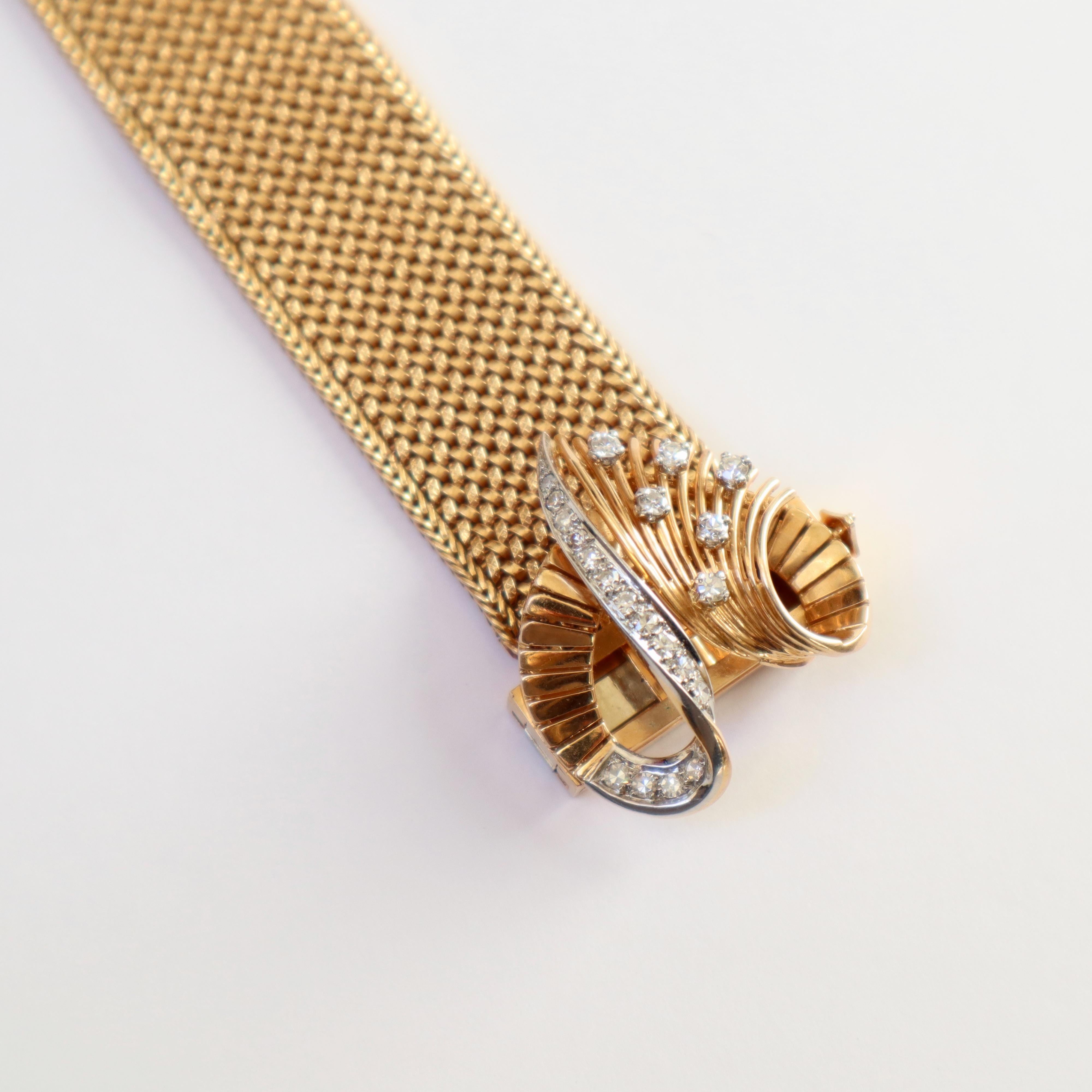 Bracelet Belt Motif circa 1950 Articulated in 18 Karat Yellow Gold and Platinum For Sale 5