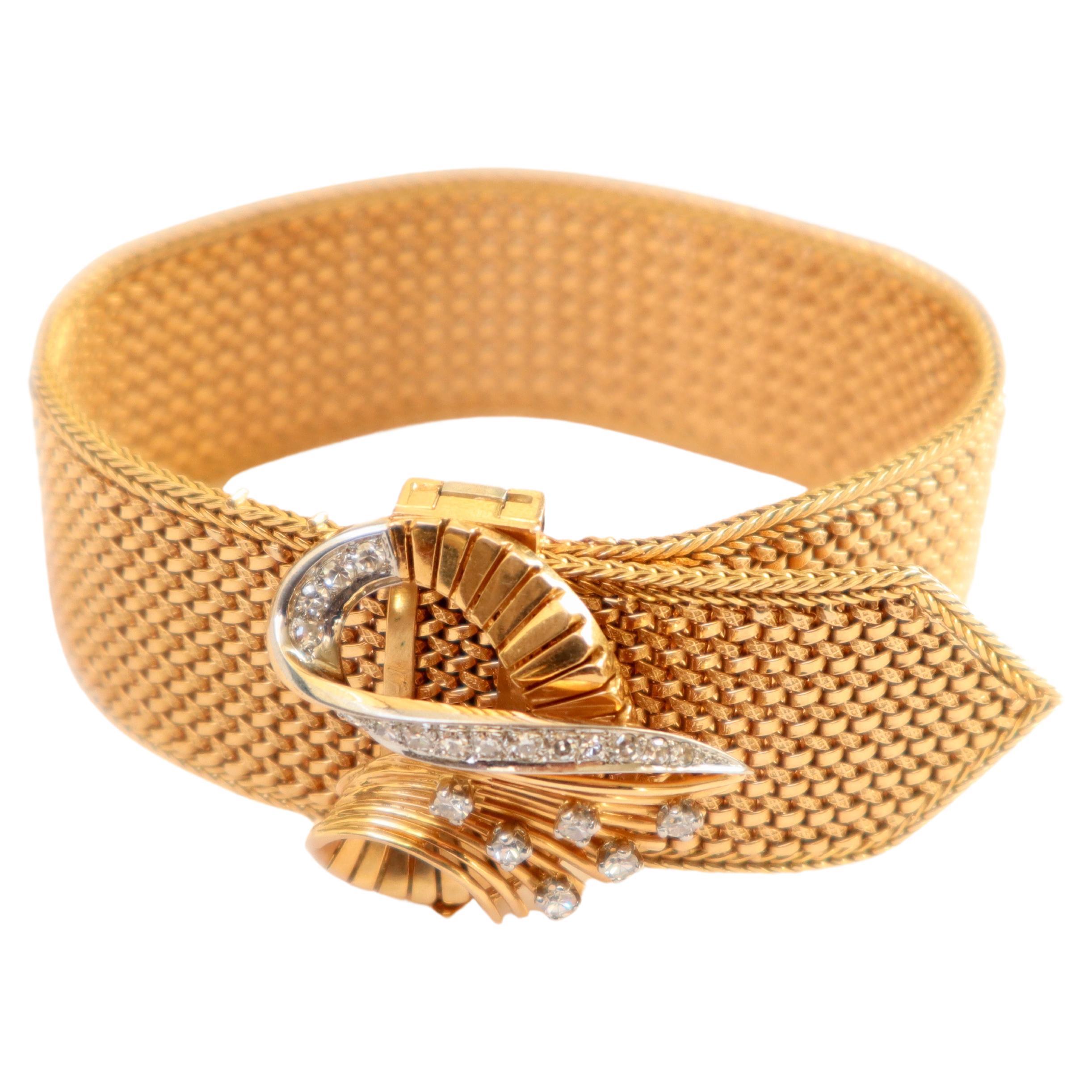 Bracelet à motif de ceinture articulé en or jaune 18 carats et platine, circa 1950