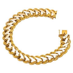 Vintage Bracelet Brushed Shiny Mesh Year 1960 Yellow Gold 18 Karat