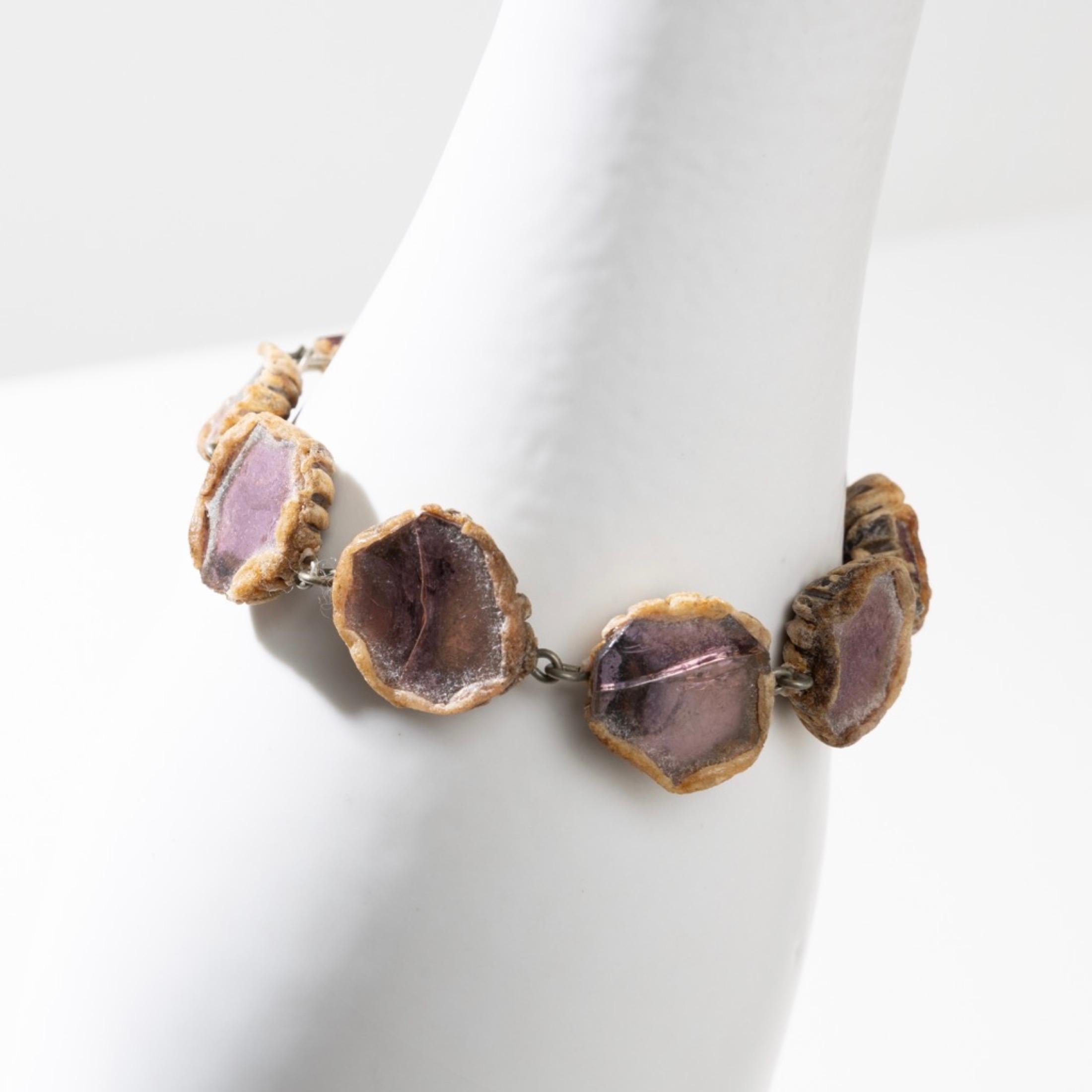 French Bracelet by Line Vautrin – Beige Talosel Encrusted with Violetts Mirrors For Sale